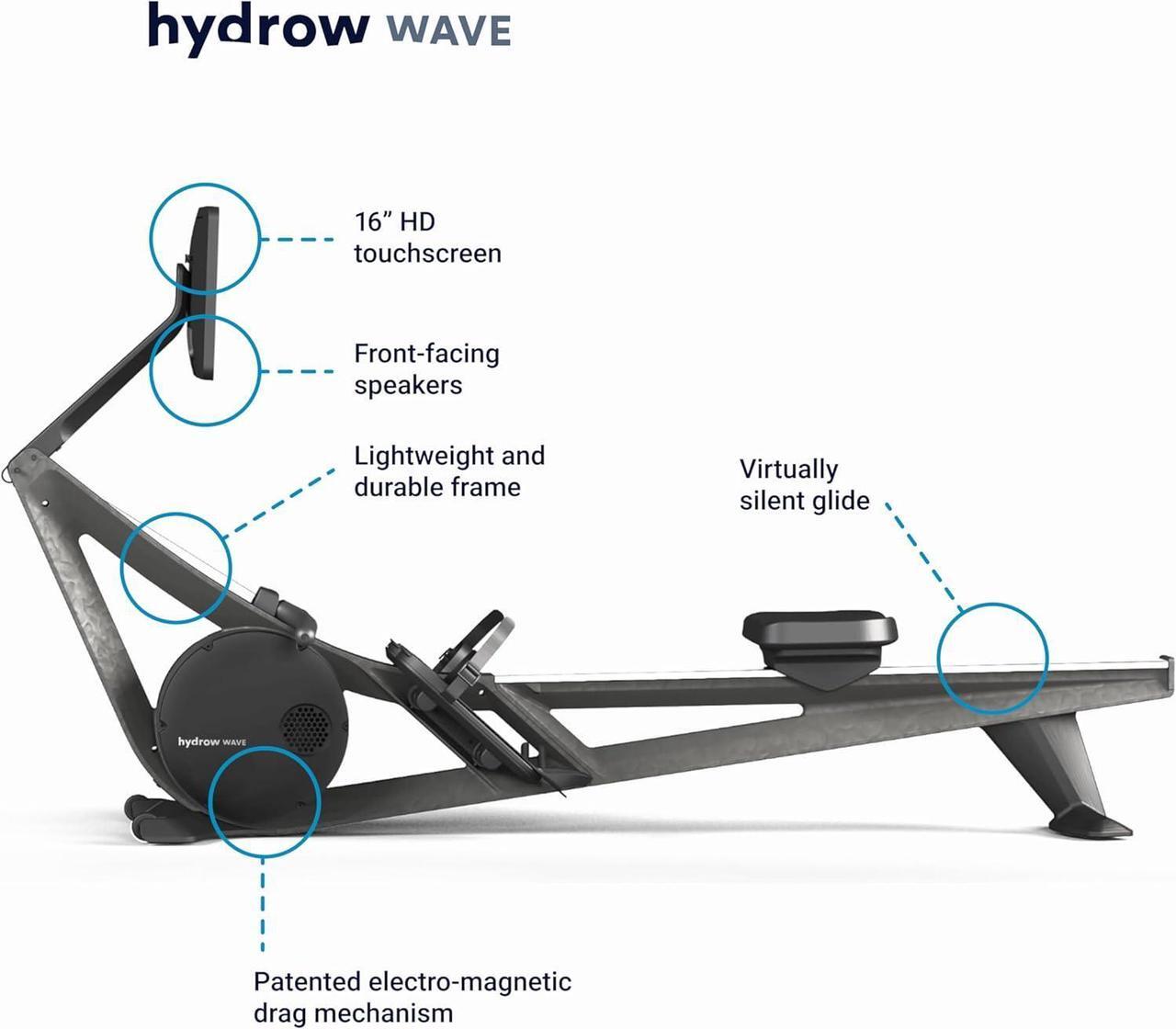 Alt view image 5 of 7 - Hydrow Wave Rowing Machine with 16" HD Touchscreen & Speakers - Foldable | Live Home Workouts, Subscription Required