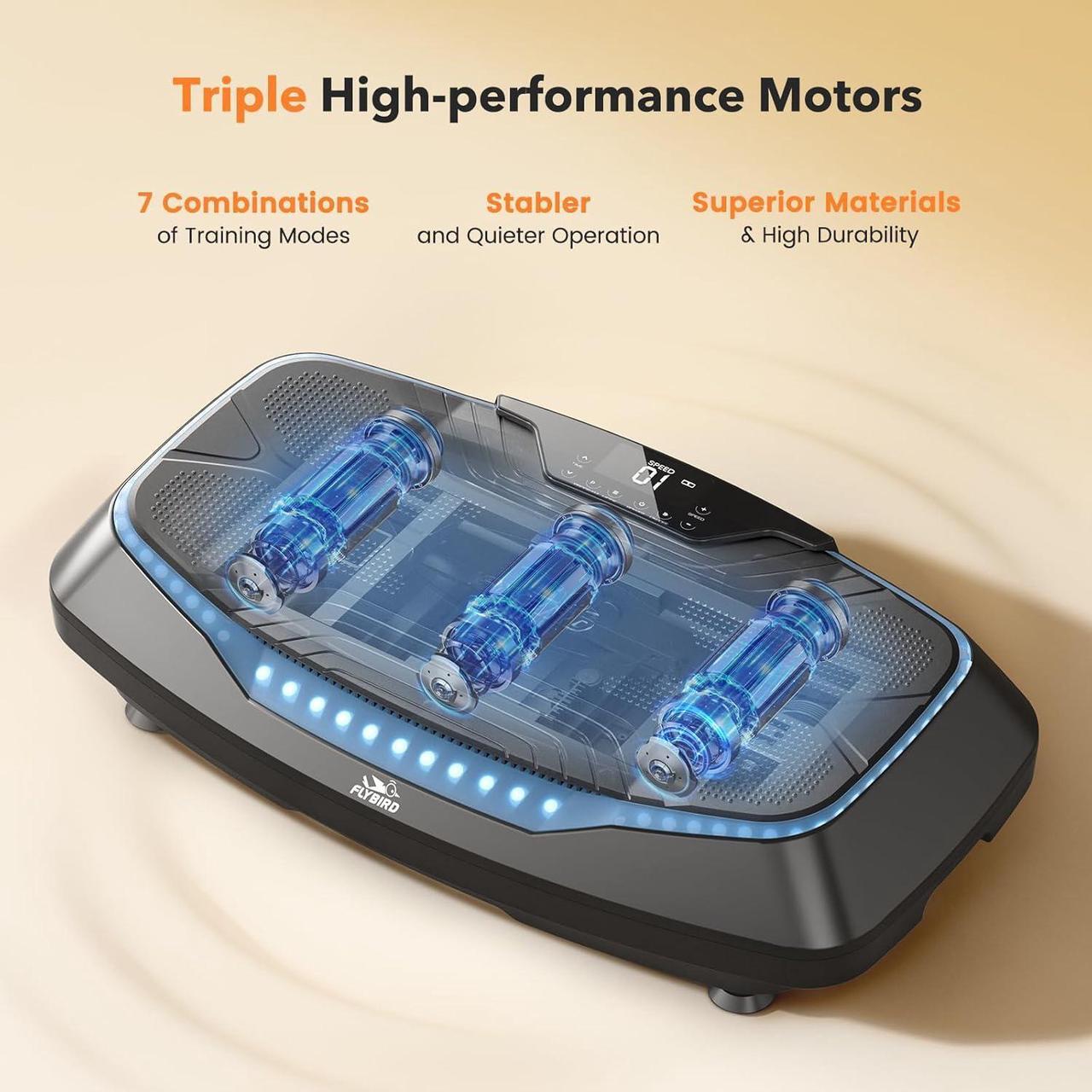 Alt view image 2 of 7 - FLYBIRD 4D Vibration Plate 500 LBS Capacity, Oscillation, Linear, Pulsation Vibration Plate Exercise Machine, Triple Motors Vibration Plate for Bone Density Building & Lymphatic Drainage