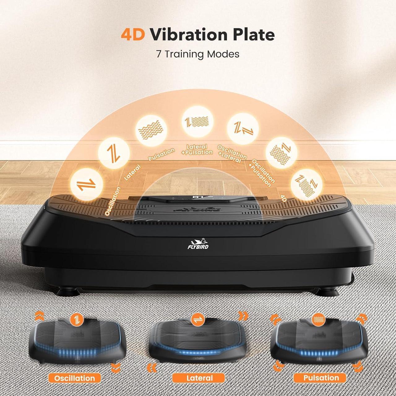 Alt view image 3 of 7 - FLYBIRD 4D Vibration Plate 500 LBS Capacity, Oscillation, Linear, Pulsation Vibration Plate Exercise Machine, Triple Motors Vibration Plate for Bone Density Building & Lymphatic Drainage