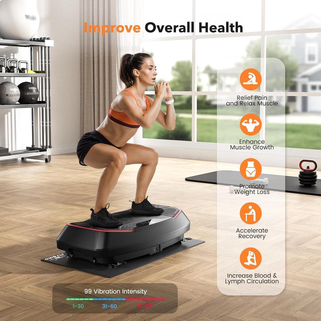 Alt view image 6 of 7 - FLYBIRD 4D Vibration Plate 500 LBS Capacity, Oscillation, Linear, Pulsation Vibration Plate Exercise Machine, Triple Motors Vibration Plate for Bone Density Building & Lymphatic Drainage