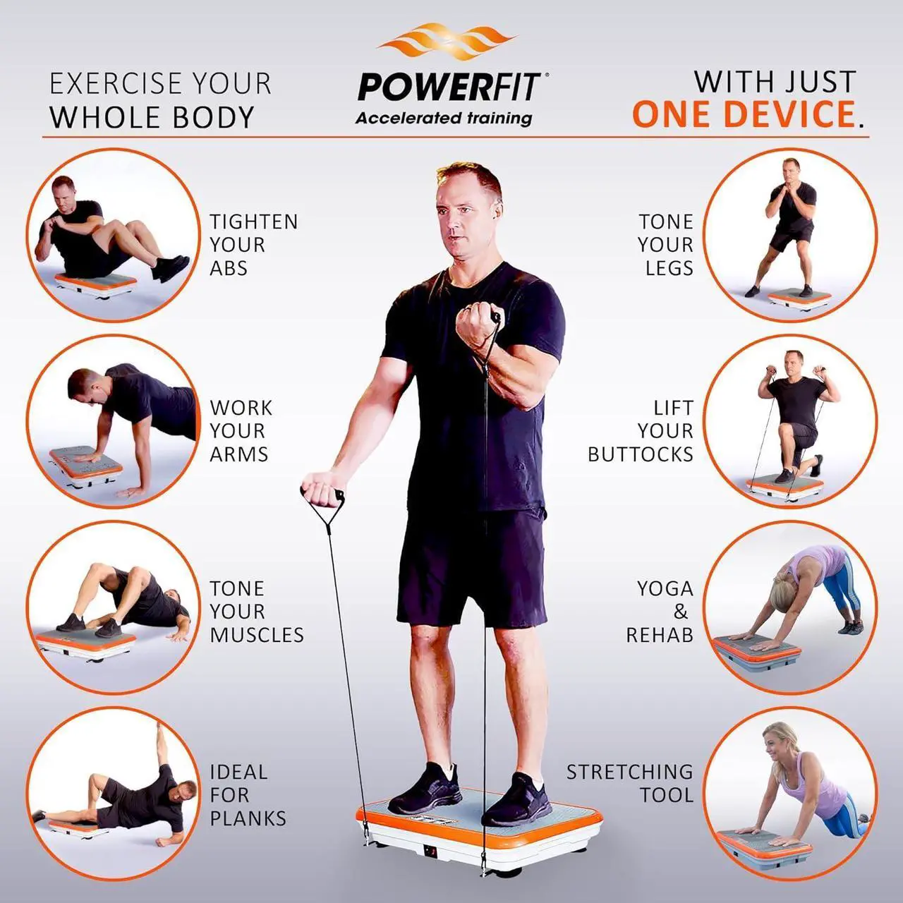 Alt view image 3 of 6 - Power Fit Vibration Plate Exercise Machine, Powerfit Elite Vibration Platform, Power Plate, Body Vibration Plate for Lymphatic Drainage, Body Shaker Weight Loss - Remote, Resistance Bands & Diet Plan