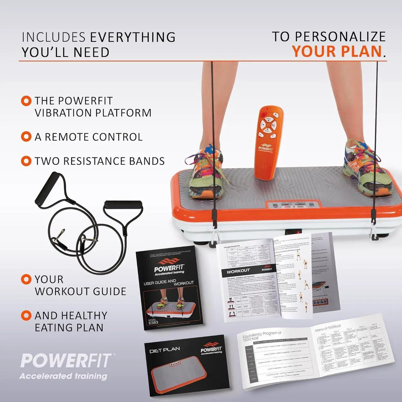 Alt view image 6 of 6 - Power Fit Vibration Plate Exercise Machine, Powerfit Elite Vibration Platform, Power Plate, Body Vibration Plate for Lymphatic Drainage, Body Shaker Weight Loss - Remote, Resistance Bands & Diet Plan