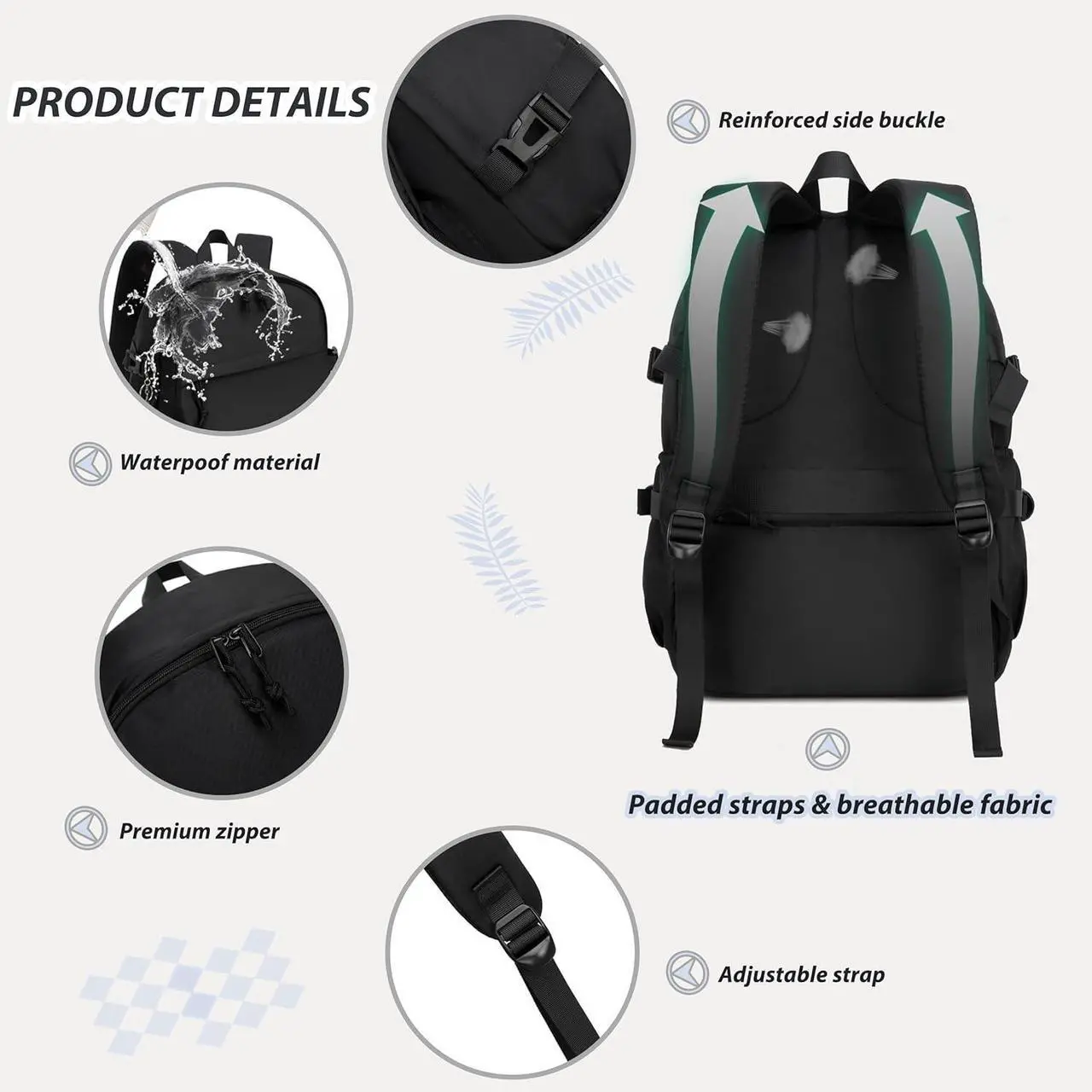 Alt view image 4 of 6 - Caoroky knight College School Bag for Men Women Laptop Backpack 15.6 Inch Anti Theft Travel Daypack Large Elementary Middle High Bookbags for Teens Girls Boys Students-Large,black