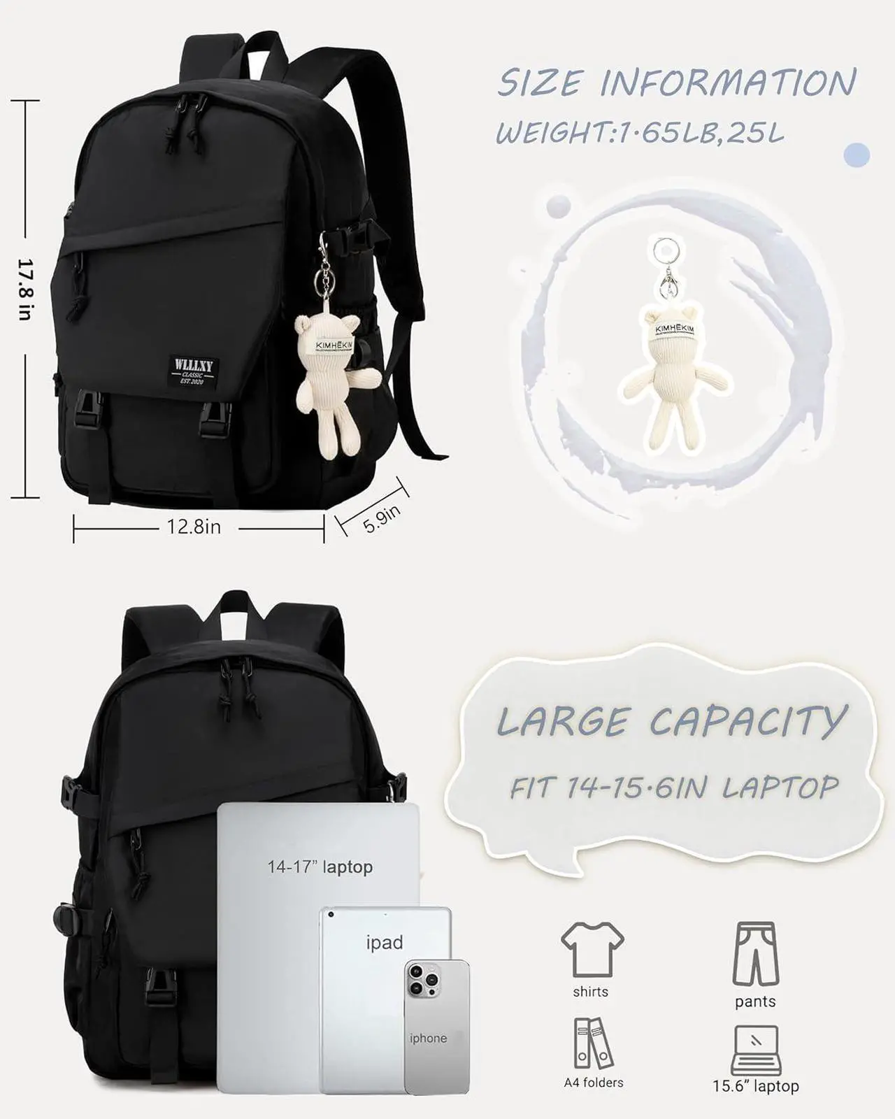 Alt view image 6 of 6 - Caoroky knight College School Bag for Men Women Laptop Backpack 15.6 Inch Anti Theft Travel Daypack Large Elementary Middle High Bookbags for Teens Girls Boys Students-Large,black