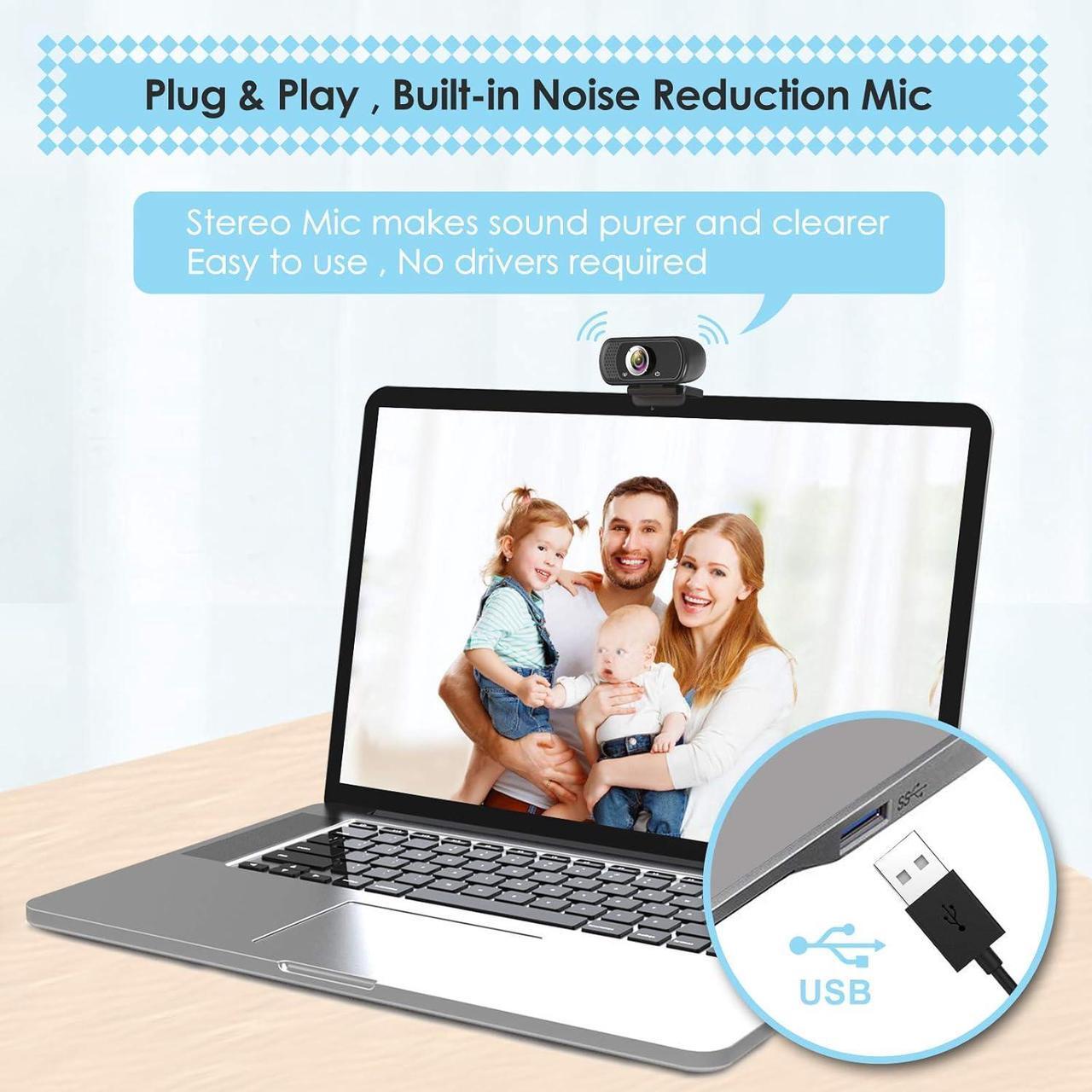 Alt view image 4 of 7 - ToLuLu 1080P Webcam with Microphone, HD Webcam Web Camera with Tripod Stand, Widescreen USB Computer Camera, Streaming Mic Webcam for Online Calling/Conferencing,Facetime/YouTube Desktop Laptop PC
