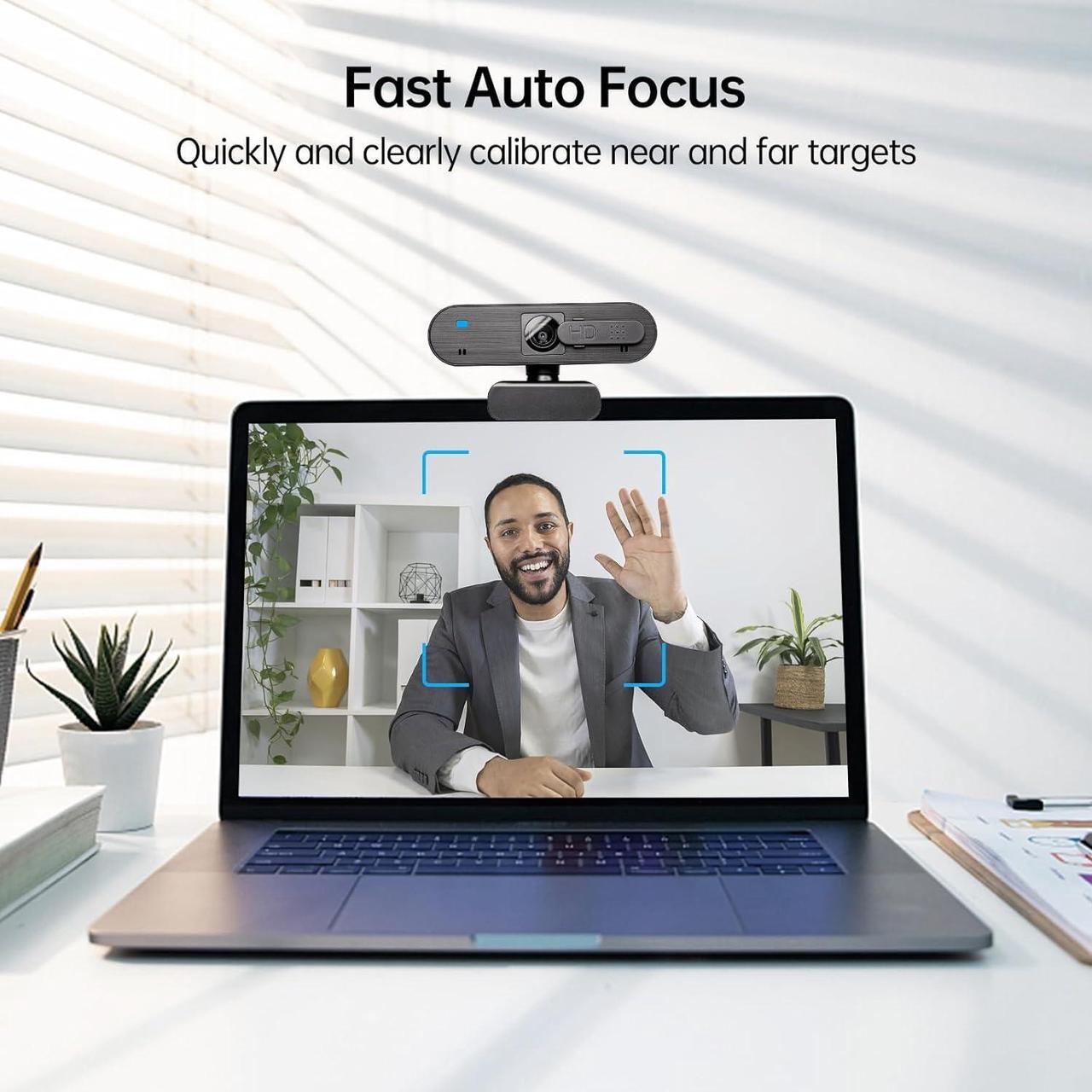 Alt view image 2 of 6 - USB Webcam with Microphone, Fast Auto Focus Web Camera with Privacy Shutter, Full HD 1080P 30fps Video Computer Camera for Steaming, Conferences, Desktop Laptop PC Mac