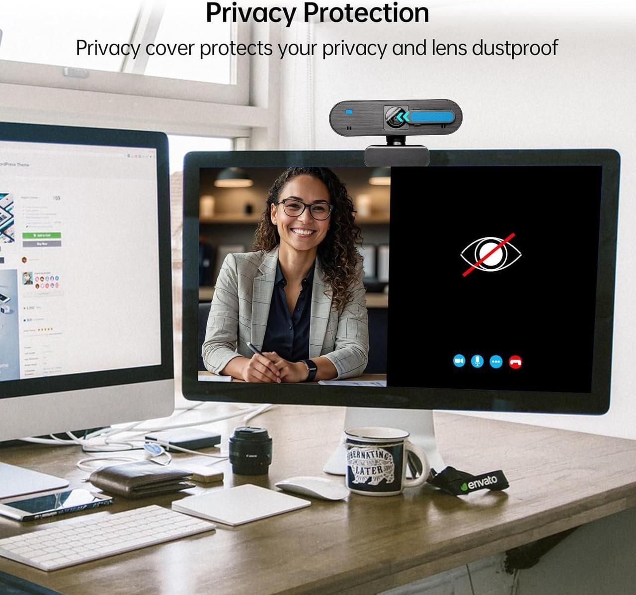 Alt view image 4 of 6 - USB Webcam with Microphone, Fast Auto Focus Web Camera with Privacy Shutter, Full HD 1080P 30fps Video Computer Camera for Steaming, Conferences, Desktop Laptop PC Mac