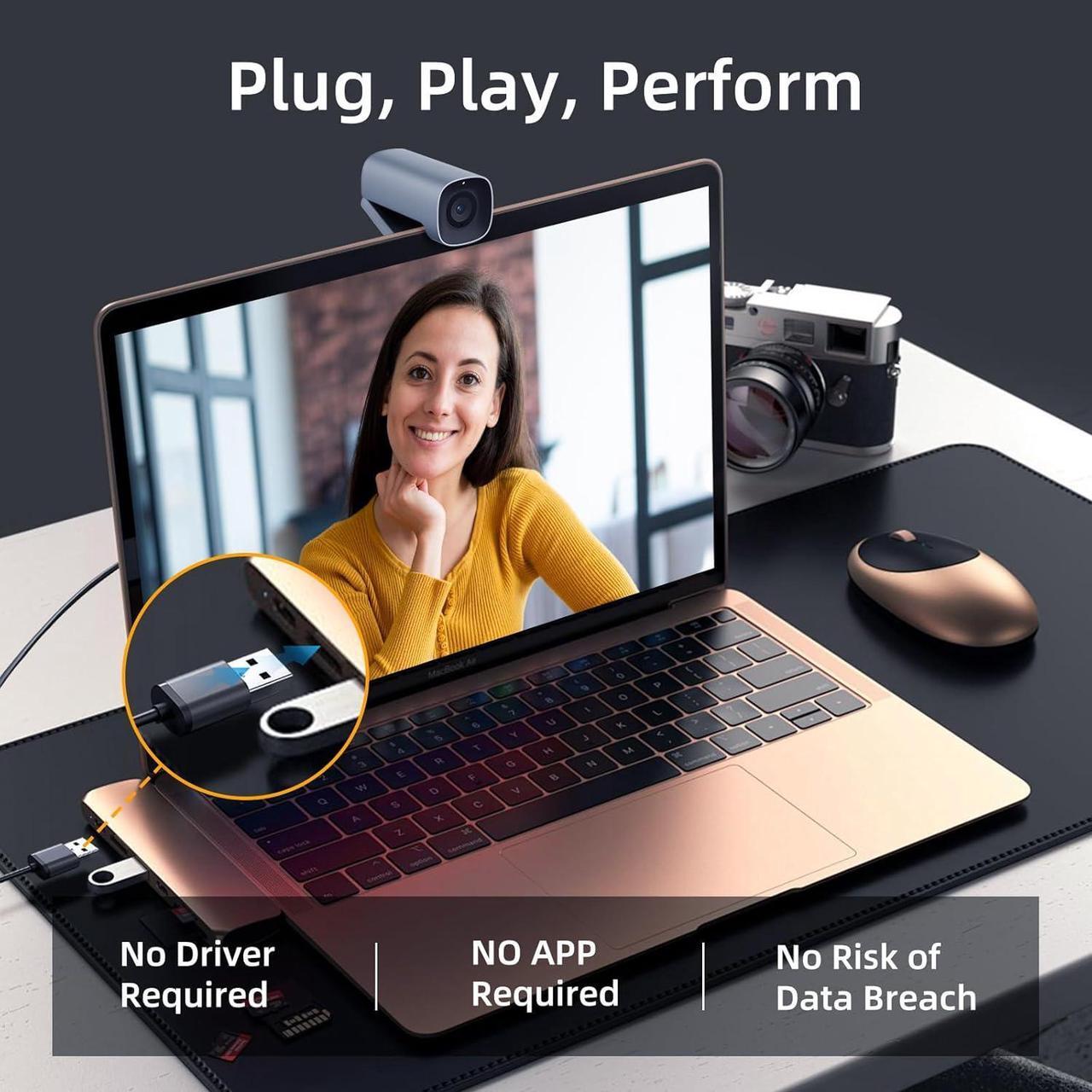 Alt view image 4 of 7 - 4K Webcam for PC -Ultral HD 4K,with 4X Digital Zoom, 1 Built in Microphones. USB Type C Port. FOV 90°(Diagonal) AccelaFocus Technology,for Zoom/Skype/Teams, Conferencing and Video Calling