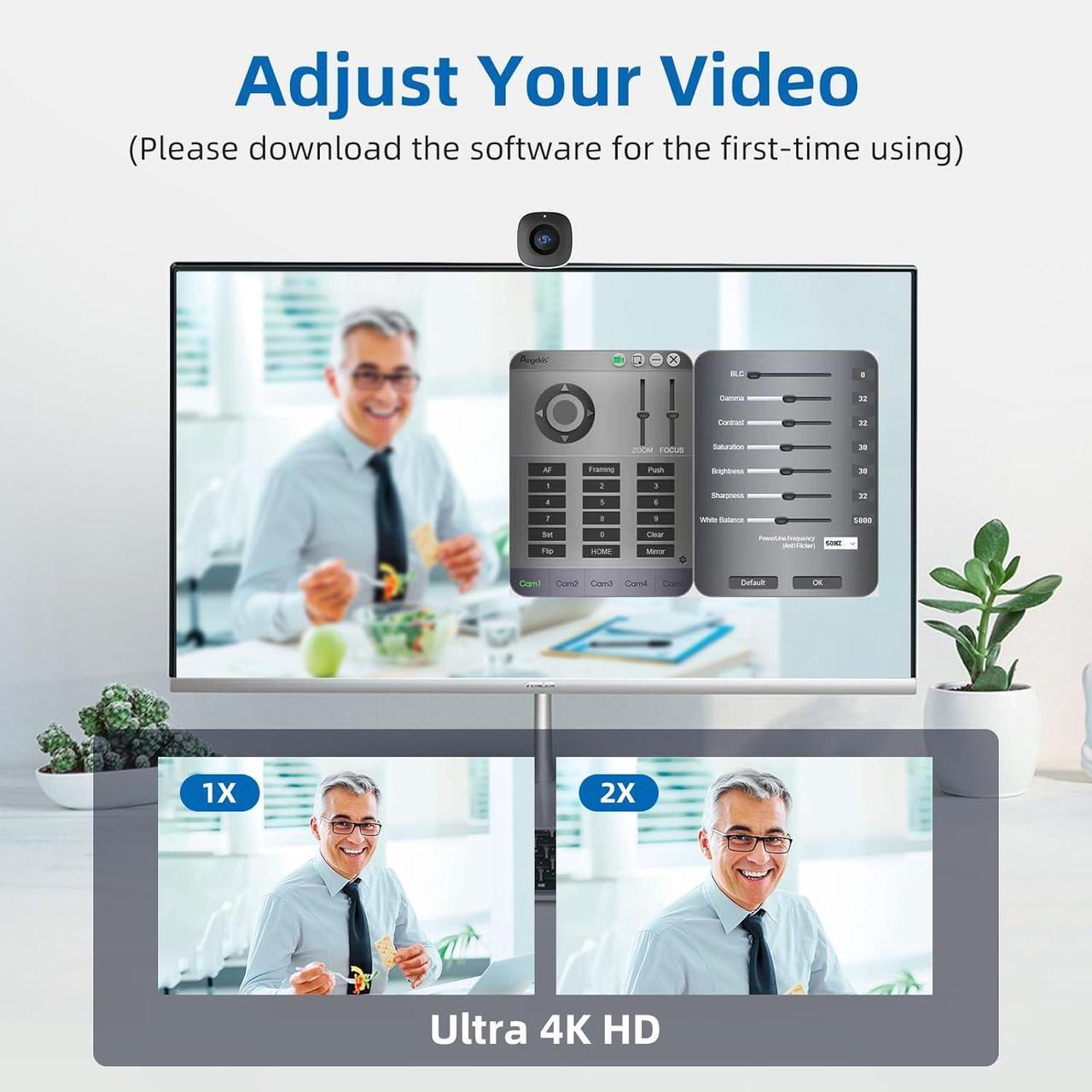 Alt view image 5 of 7 - 4K Webcam for PC -Ultral HD 4K,with 4X Digital Zoom, 1 Built in Microphones. USB Type C Port. FOV 90°(Diagonal) AccelaFocus Technology,for Zoom/Skype/Teams, Conferencing and Video Calling