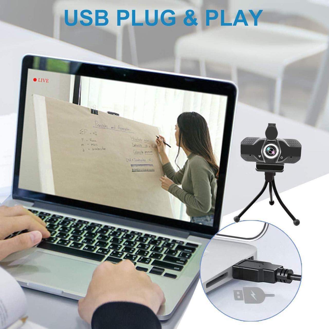 Alt view image 7 of 7 - Full HD 1080P Webcam with Microphone, Adjustable FOV, Zoom, Software Control & Privacy Cover, USB HD Computer Web Camera, Plug and Play, for Zoom/Skype/Teams, Conferencing and Video Calling