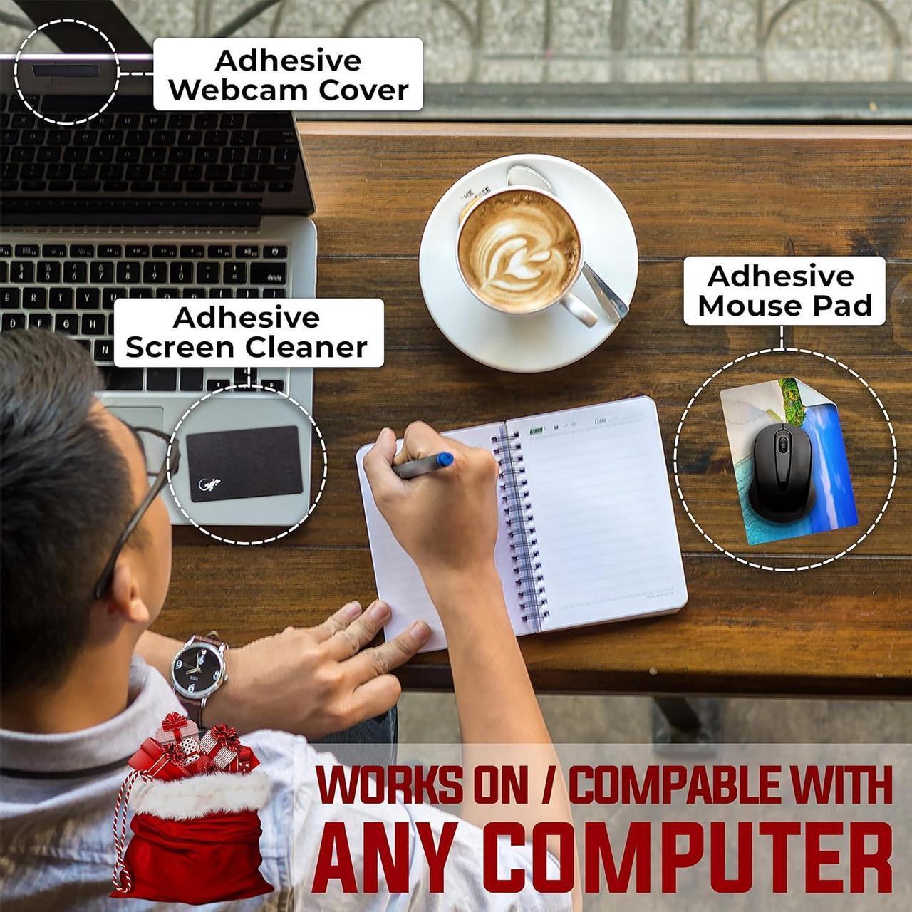 Alt view image 4 of 7 - Mouse Pad Adhesive Bottom - Sticks to Any Surface - Portable - Webcam Covers and Screen Cleaner Included (2 Pack - Beach Set)