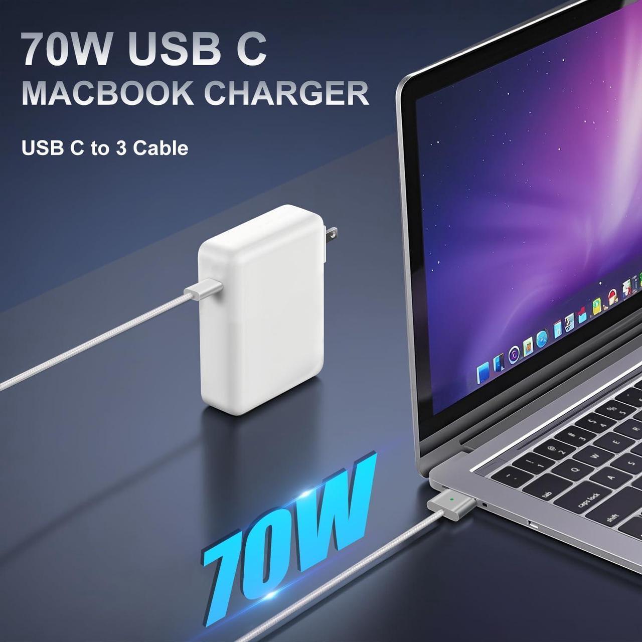 Alt view image 2 of 6 - Charger for Mac Book Air 15 13 Inch Mac Book Pro14 Inch M4 M3 M2 M1 2024 2023 2022 2021 70W USB-C to Mag 3 Power Adapter Include 6.6ft 5A USB-C to Mag 3 Cable