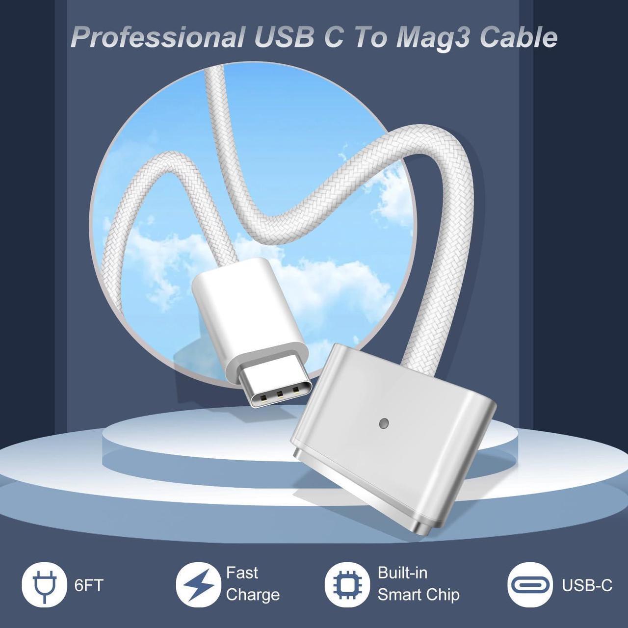 Alt view image 4 of 6 - Charger for Mac Book Air 15 13 Inch Mac Book Pro14 Inch M4 M3 M2 M1 2024 2023 2022 2021 70W USB-C to Mag 3 Power Adapter Include 6.6ft 5A USB-C to Mag 3 Cable