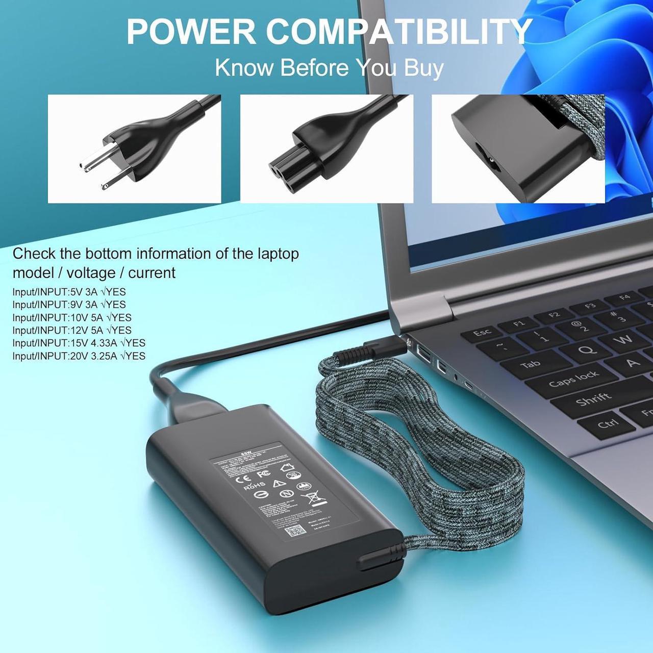 Alt view image 3 of 7 - 65W USB-C Charger for HP EliteBook 830 835 840 845 860 865 640 650 1040 G8/G9/G10/G11 & ProBook 440 445 450 455 460 465 G8/G9/G10/G11 - Fast Charging Power Adapter for HP Envy x360 15 & More Laptops