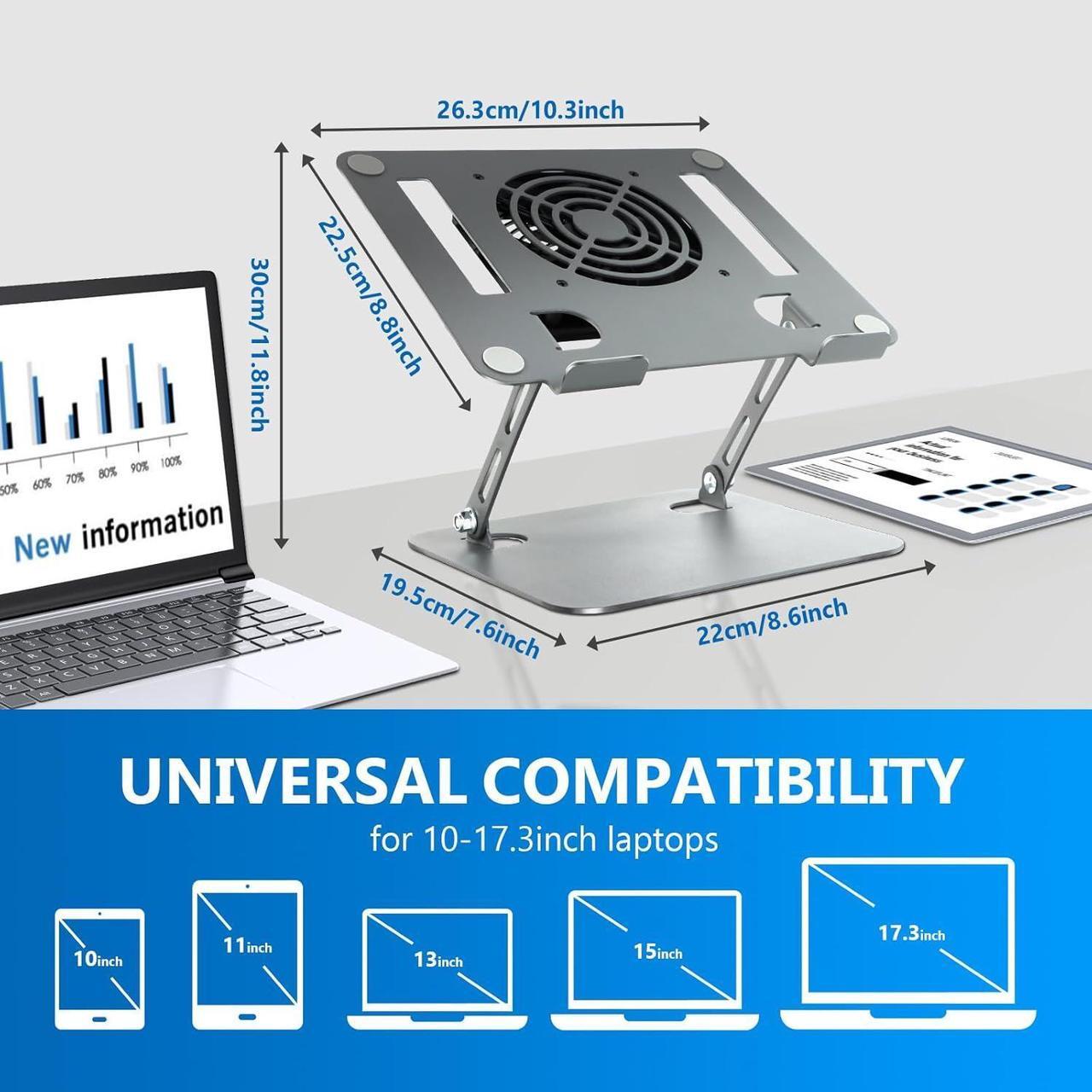 Alt view image 4 of 7 - Desk Laptop Stand with Cooling Fan, Adjustable Height Laptop Cooling Pad, Ergonomic Laptop Stand, Fully Compatible with Laptops and Tablets from 10 to 16 Inches