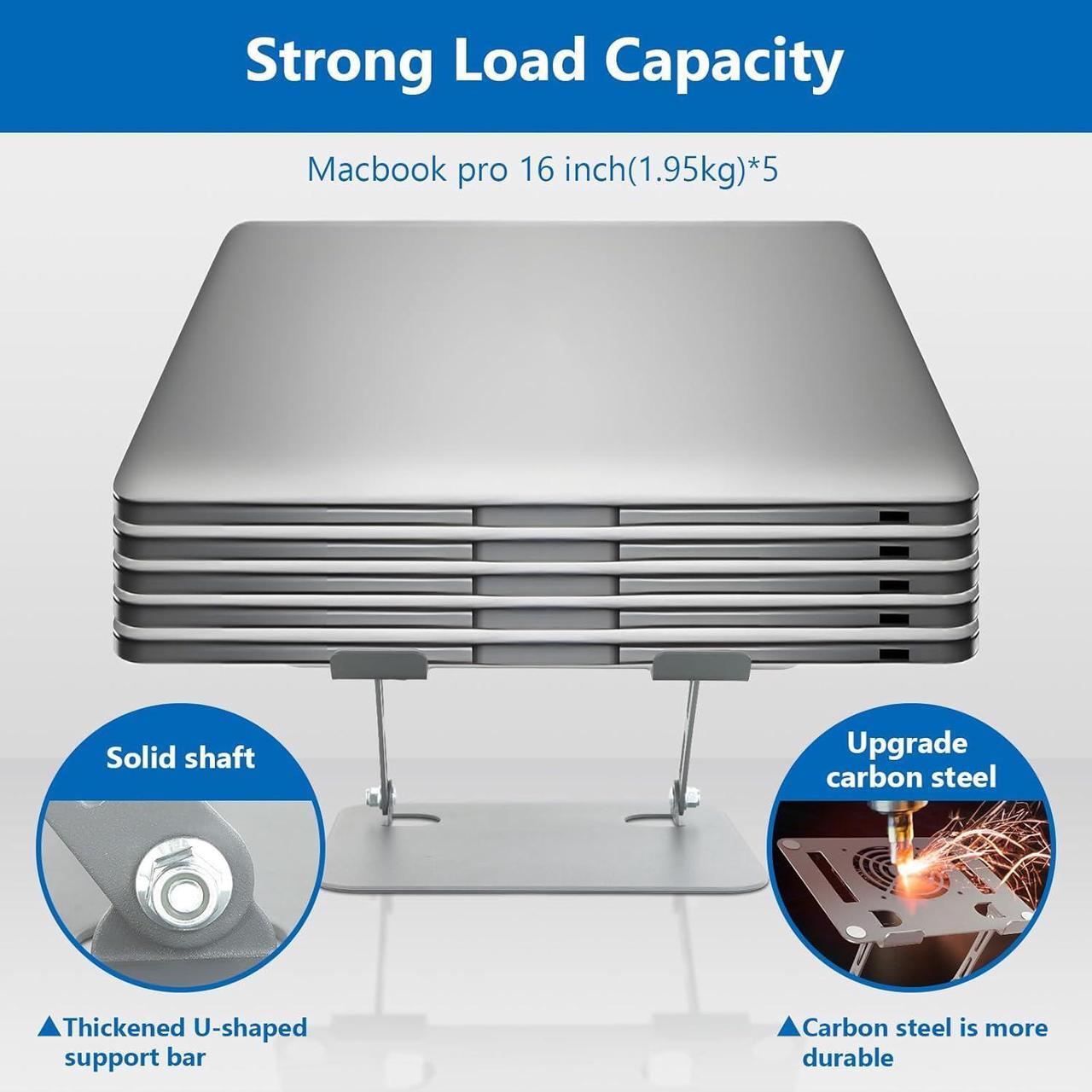 Alt view image 3 of 7 - Desk Laptop Stand with Cooling Fan, Adjustable Height Laptop Cooling Pad, Ergonomic Laptop Stand, Fully Compatible with Laptops and Tablets from 10 to 16 Inches