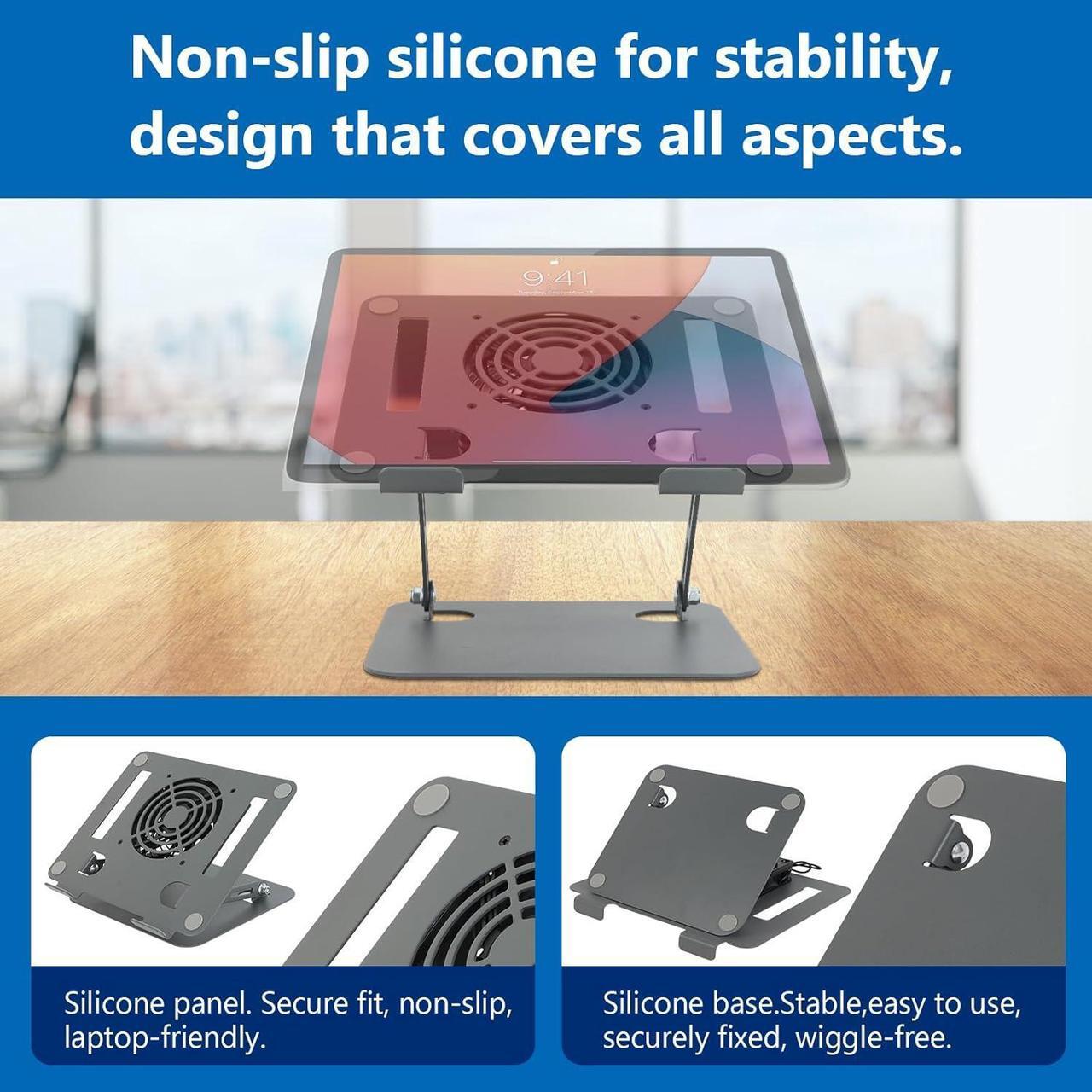 Alt view image 2 of 7 - Desk Laptop Stand with Cooling Fan, Adjustable Height Laptop Cooling Pad, Ergonomic Laptop Stand, Fully Compatible with Laptops and Tablets from 10 to 16 Inches
