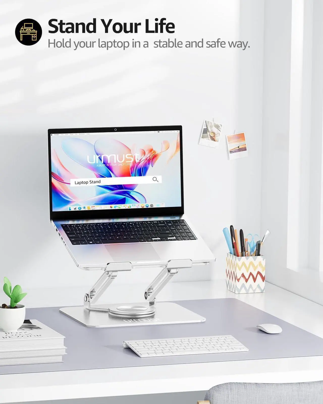 Alt view image 2 of 7 - Urmust Laptop Stand for Desk with 360 Rotating Base, Ergonomic Adjustable Laptop Riser for Laptops 10 to 16 Inches