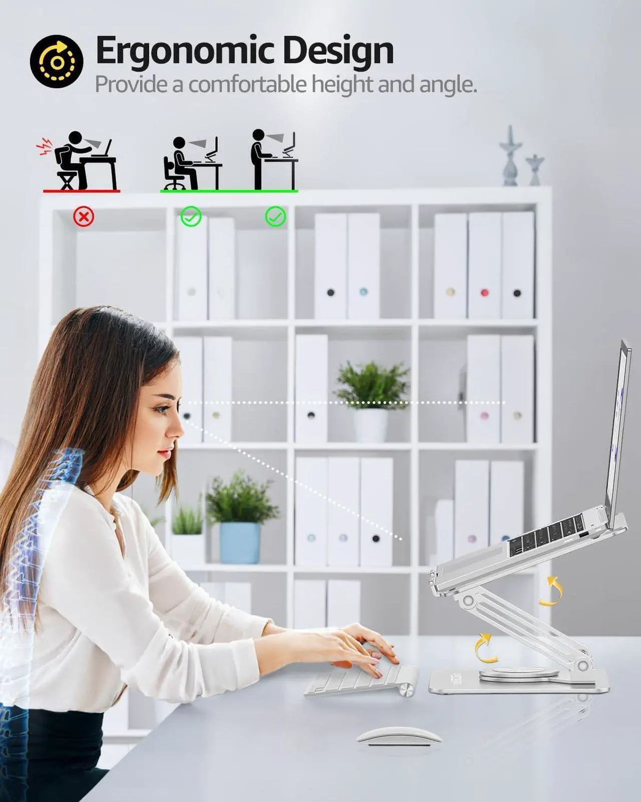 Alt view image 4 of 7 - Urmust Laptop Stand for Desk with 360 Rotating Base, Ergonomic Adjustable Laptop Riser for Laptops 10 to 16 Inches