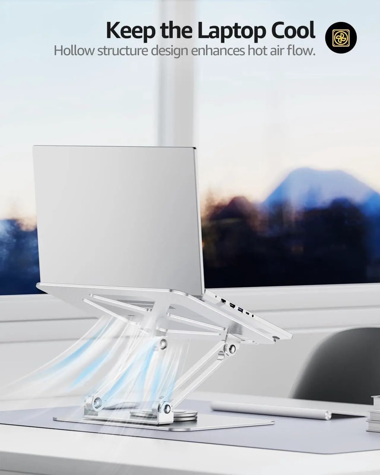 Alt view image 5 of 7 - Urmust Laptop Stand for Desk with 360 Rotating Base, Ergonomic Adjustable Laptop Riser for Laptops 10 to 16 Inches