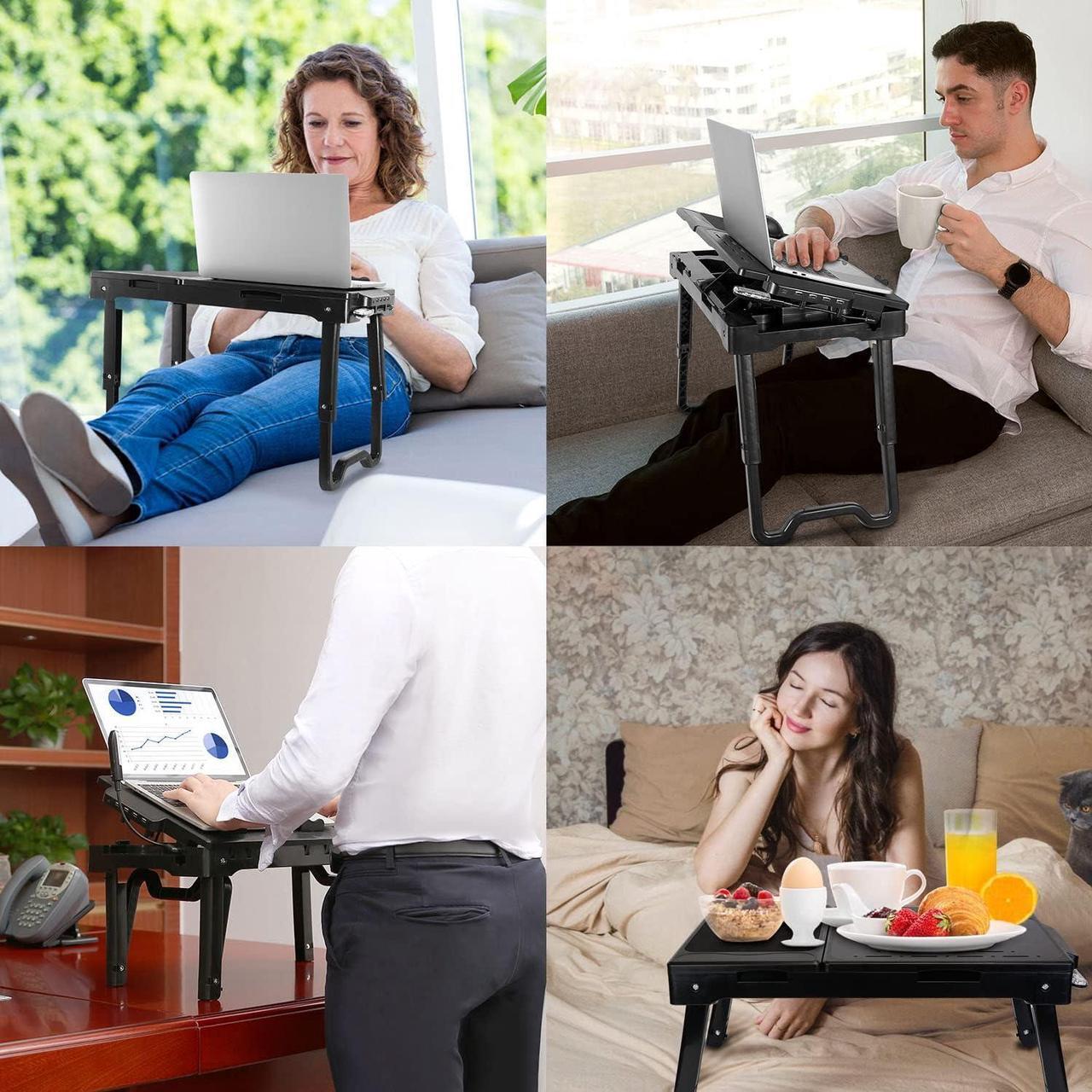 Alt view image 6 of 7 - Laptop Table Stand for Bed, Adjustable Laptop Desk for Bed, Portable Desktop Lap Desk with Cooling Fan and 4 USB Port, Foldable Computer Lap Desk for Bed Sofa Couch Floor(Black)