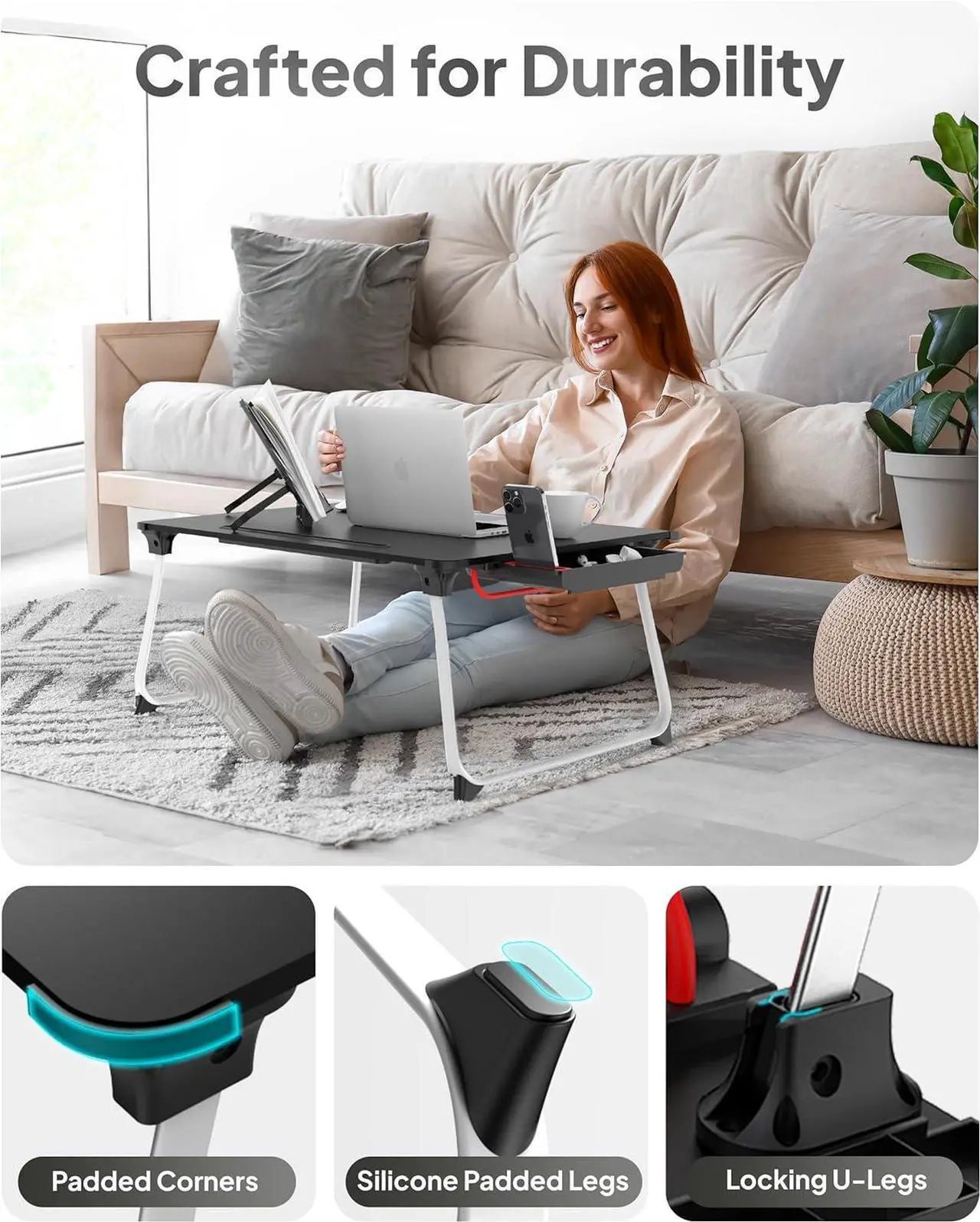 Alt view image 4 of 6 - Cooper Mega Table Plus [Premium XXL Extra Large] Laptop Lap Desk & Book Stand | Multifunctional Foldable Lap Desk, Laptop Desk for Bed, Portable Desk (White Oak, Mega Table Plus (26 x 19))