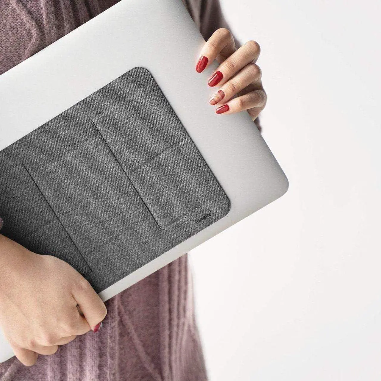 Alt view image 5 of 7 - Ringke Folding Stand 2 [Foldable & Portable Laptop Stand] Lightweight Anti-Slip Universal Cooling Tablet Stand Designed for MacBook Stand - Gray