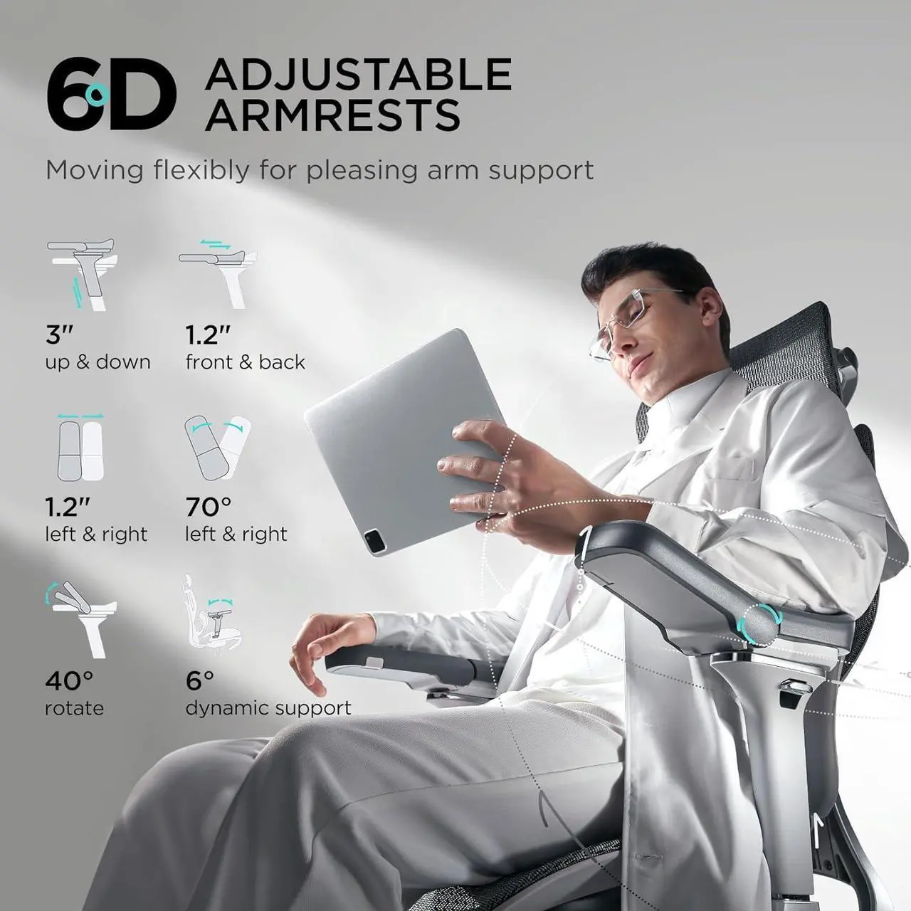 Alt view image 5 of 7 - Hbada E3 Pro Ergonomic Office Chair, Big and Tall Office Chair - with 3-Zone Dynamic Lumbar Support, 4D Adjustable Headrest, 6D Adjustable Armrests, Swivel, Grey