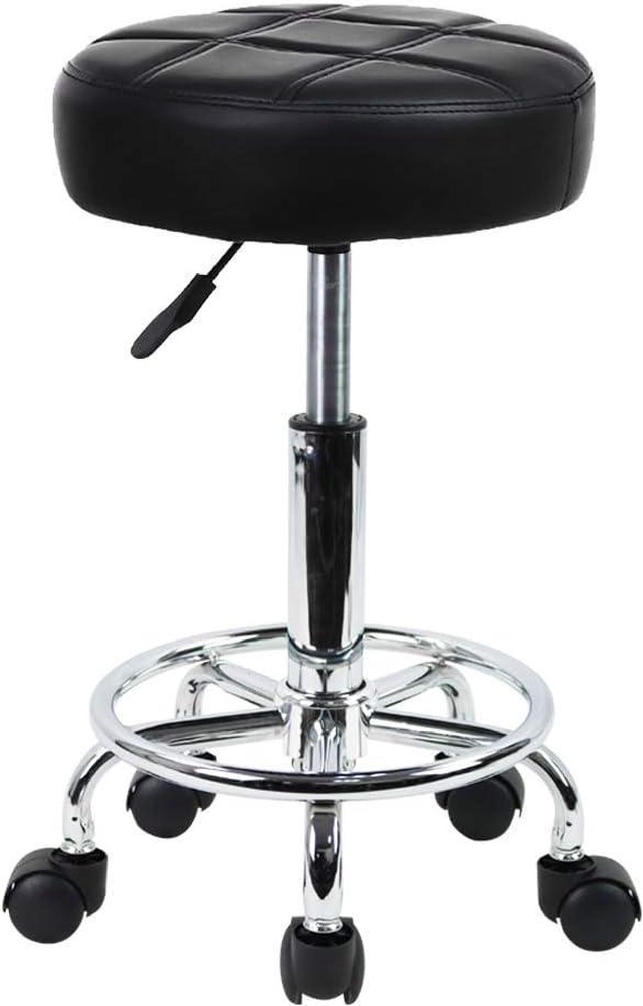 Main image of KKTONER Round Rolling Stool Chair PU Leather Height Adjustable Swivel Drafting Work SPA Shop Salon Stools with Wheels Office Chair Small (Black)