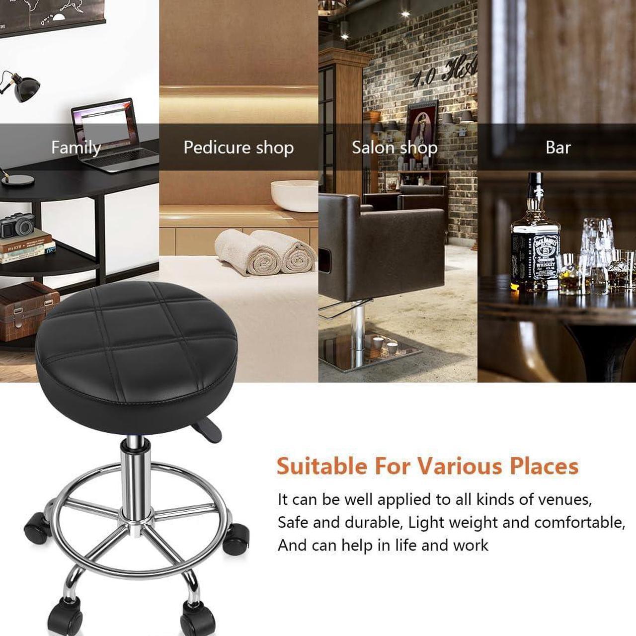 Alt view image 6 of 7 - KKTONER Round Rolling Stool Chair PU Leather Height Adjustable Swivel Drafting Work SPA Shop Salon Stools with Wheels Office Chair Small (Black)