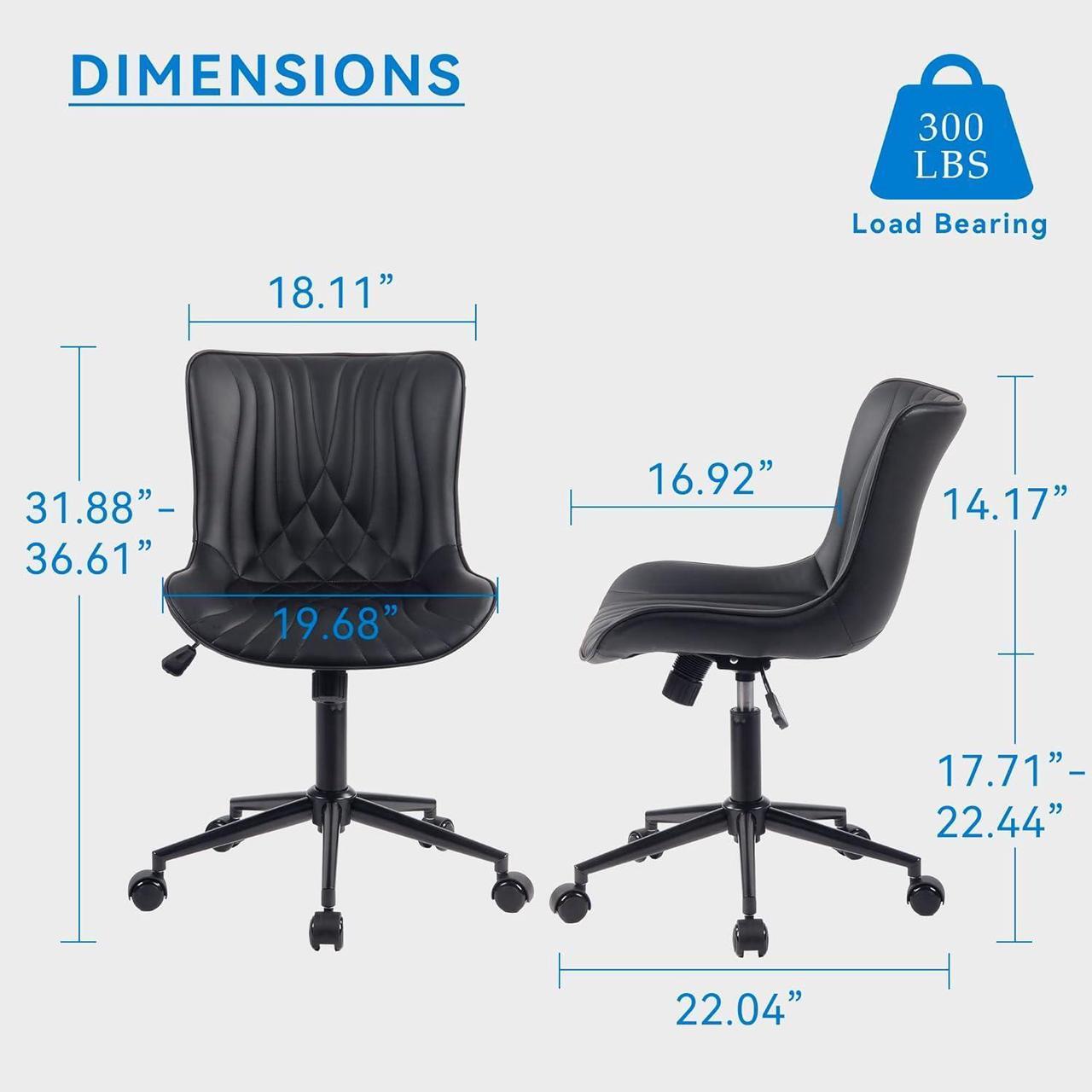 Alt view image 2 of 7 - YOUNIKE Office Chair, Armless Desk Chair with Wheels, Home Office Computer Task Chairs, Modern Faux Leather Padded Vanity Chair, Adjustable Swivel Rocking Chair with Back, Black