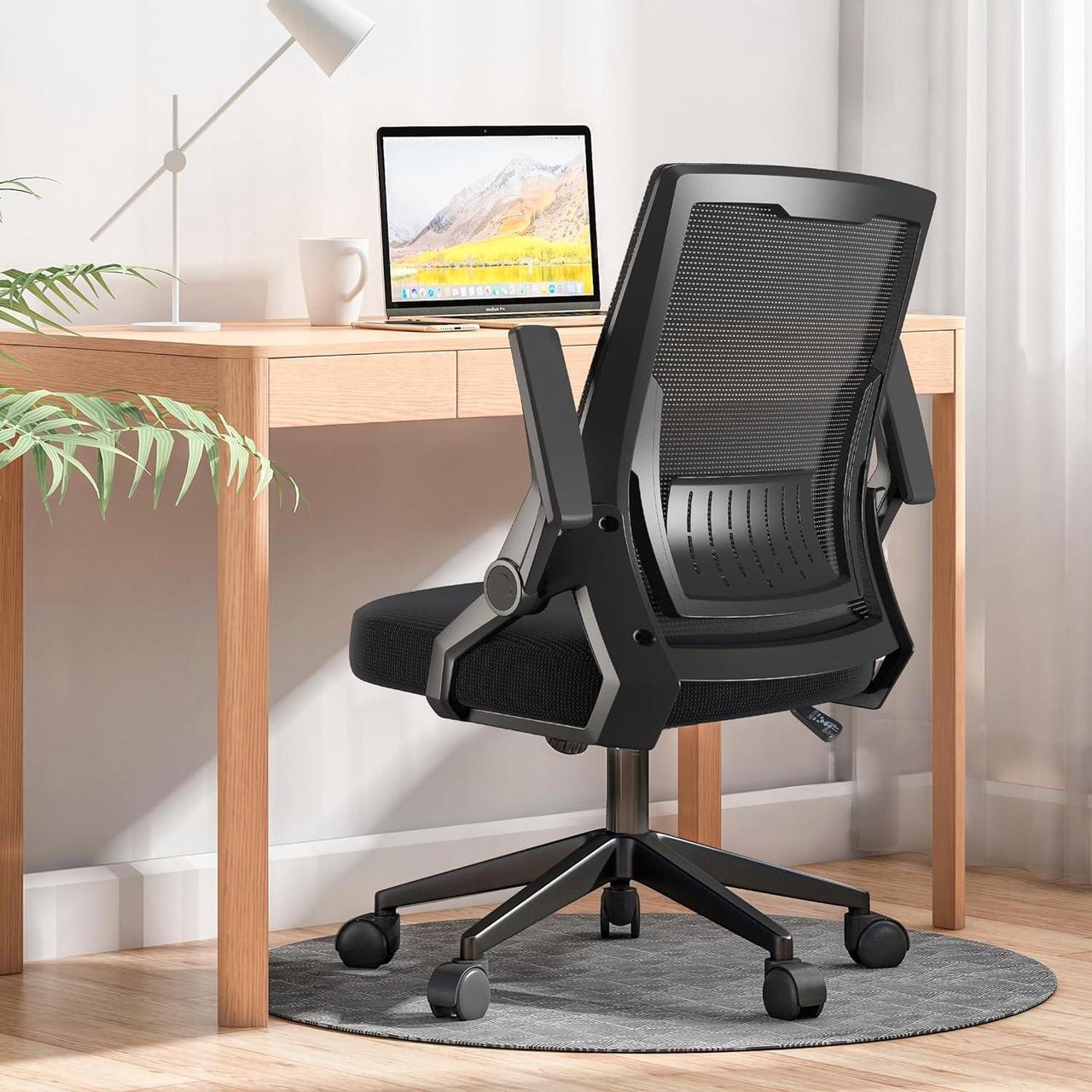 Main image of GTPOFFICE Ergonomic Office Chair, Computer Desk Chair Comfy with Adjustable Lumbar Support, Mid-Back Mesh Office Chair with Flip-up Armrest, Tilt Function Task Chair for Home, Bedroom, Gaming, Black