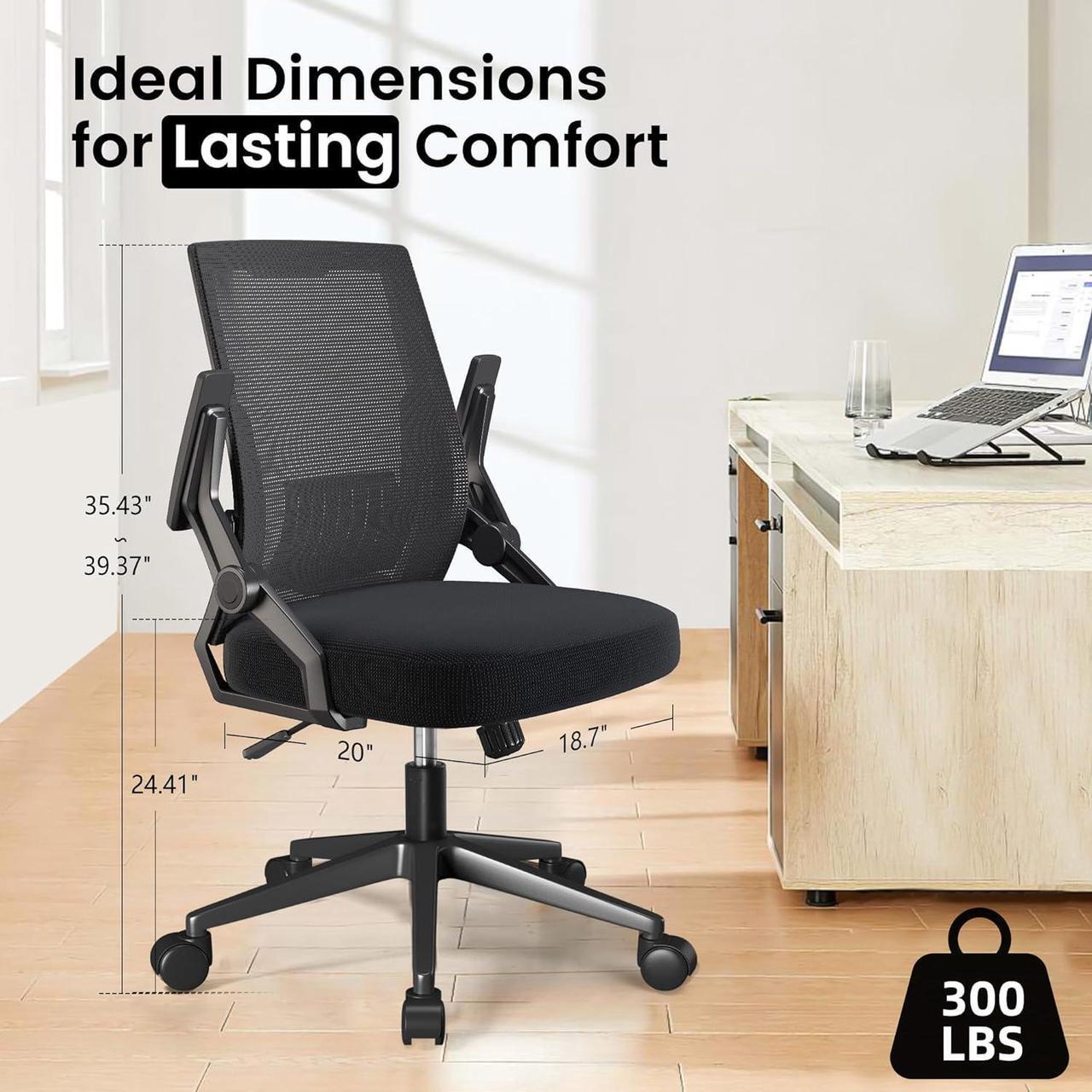 Alt view image 2 of 6 - GTPOFFICE Ergonomic Office Chair, Computer Desk Chair Comfy with Adjustable Lumbar Support, Mid-Back Mesh Office Chair with Flip-up Armrest, Tilt Function Task Chair for Home, Bedroom, Gaming, Black