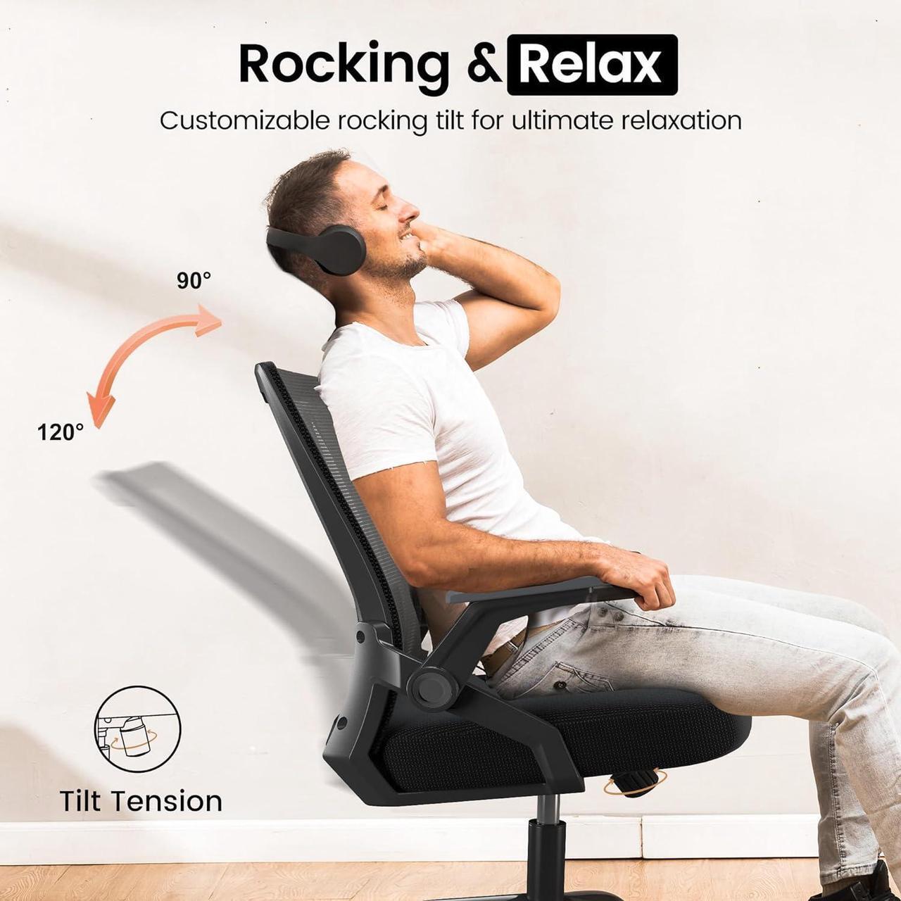 Alt view image 4 of 6 - GTPOFFICE Ergonomic Office Chair, Computer Desk Chair Comfy with Adjustable Lumbar Support, Mid-Back Mesh Office Chair with Flip-up Armrest, Tilt Function Task Chair for Home, Bedroom, Gaming, Black