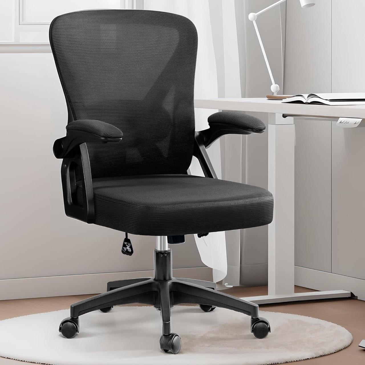 Alt view image 2 of 7 - Office Chair, Ergonomic Home Computer Desk Chairs, Comfy Breathable Mesh Chair with Adjustable Lumbar Support Flip-up Armrests, Executive Task Chair with High Back for Home Office Rolling Swivel Chair