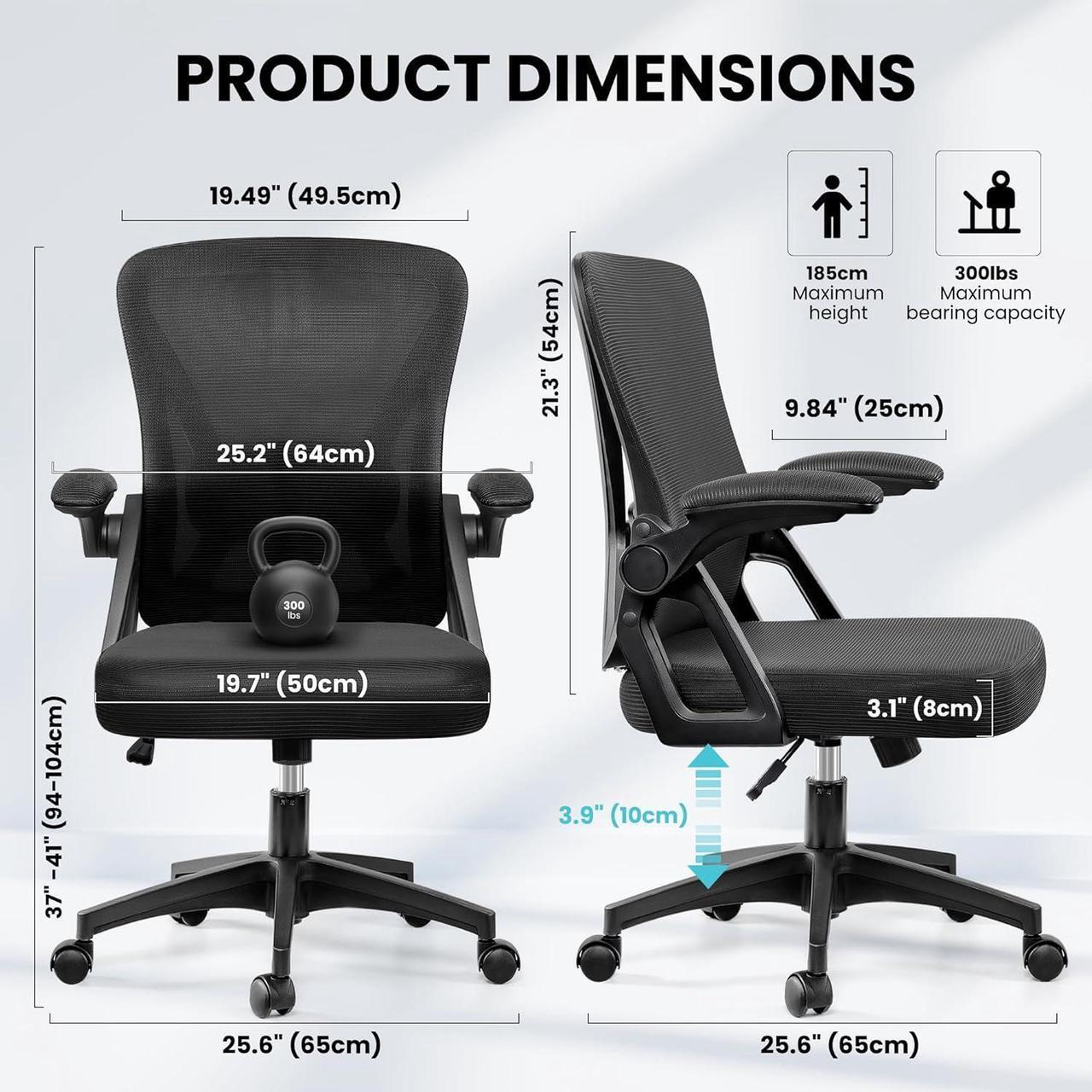 Alt view image 3 of 7 - Office Chair, Ergonomic Home Computer Desk Chairs, Comfy Breathable Mesh Chair with Adjustable Lumbar Support Flip-up Armrests, Executive Task Chair with High Back for Home Office Rolling Swivel Chair