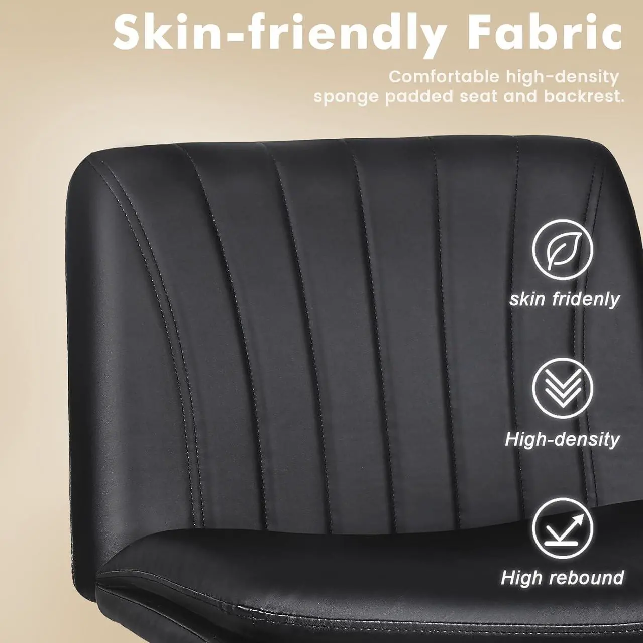 Alt view image 3 of 7 - LEMBERI Armless Office Desk Chair with Wheels,Faux Leather Cross Legged Wide Chairs, Mid Back Swivel Computer Task Chairs for Home Office,Make Up,Small Space,Bed Room, Black