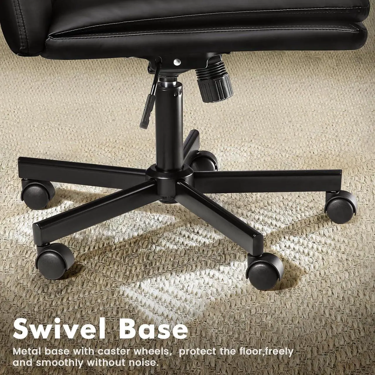 Alt view image 4 of 7 - LEMBERI Armless Office Desk Chair with Wheels,Faux Leather Cross Legged Wide Chairs, Mid Back Swivel Computer Task Chairs for Home Office,Make Up,Small Space,Bed Room, Black