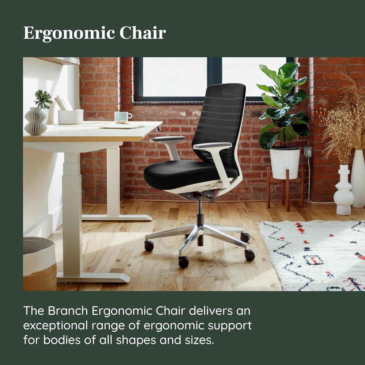Alt view image 4 of 7 - Branch Ergonomic Chair - A Versatile Desk Chair with Adjustable Lumbar Support, Breathable Mesh Backrest, and Smooth Wheels - Experience Optimal Comfort and Support - Black