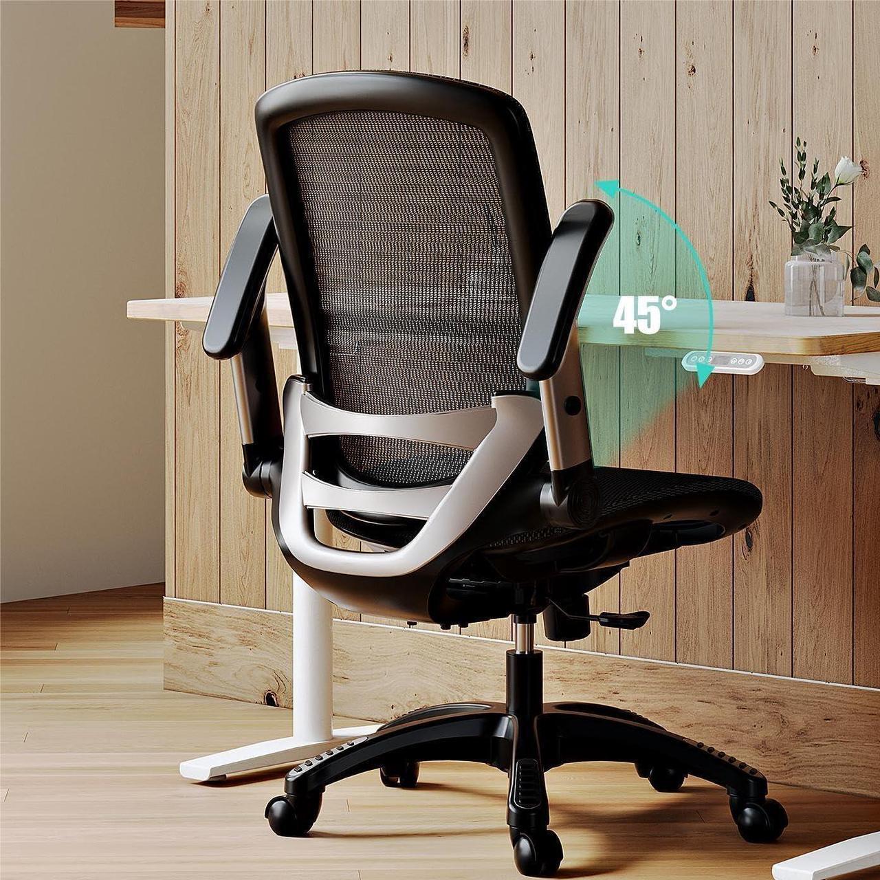 Main image of GABRYLLY Ergonomic Office Chair, Mesh Desk Chair - Lumbar Support and Adjustable Flip-up Arms, Soft Wide Seat, 90-120° Tilt, High Back Home Ergonomic Chairs Swivel Task Chair, Easy Assemble