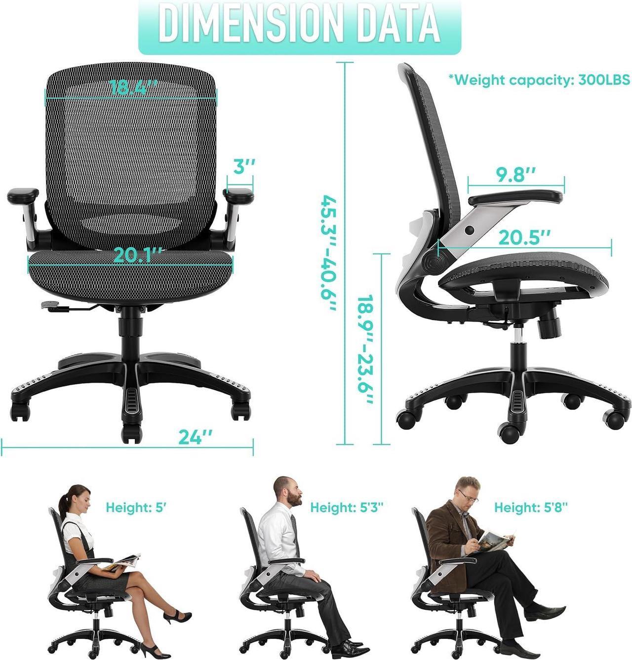 Alt view image 3 of 7 - GABRYLLY Ergonomic Office Chair, Mesh Desk Chair - Lumbar Support and Adjustable Flip-up Arms, Soft Wide Seat, 90-120° Tilt, High Back Home Ergonomic Chairs Swivel Task Chair, Easy Assemble