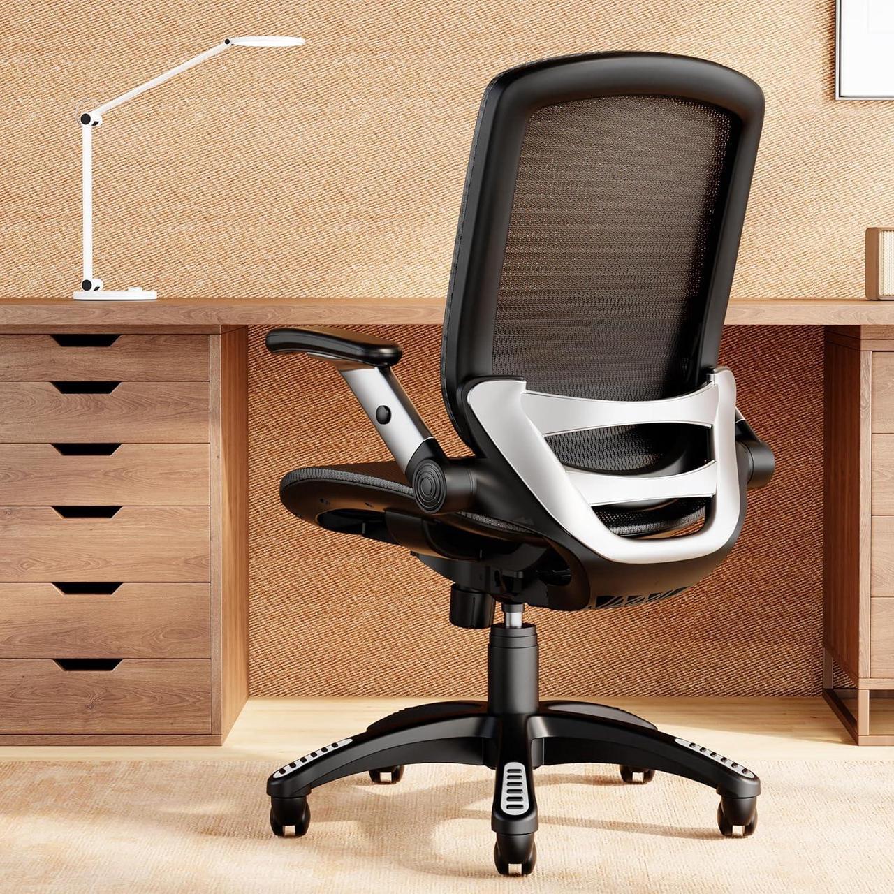 Alt view image 2 of 7 - GABRYLLY Ergonomic Office Chair, Mesh Desk Chair - Lumbar Support and Adjustable Flip-up Arms, Soft Wide Seat, 90-120° Tilt, High Back Home Ergonomic Chairs Swivel Task Chair, Easy Assemble