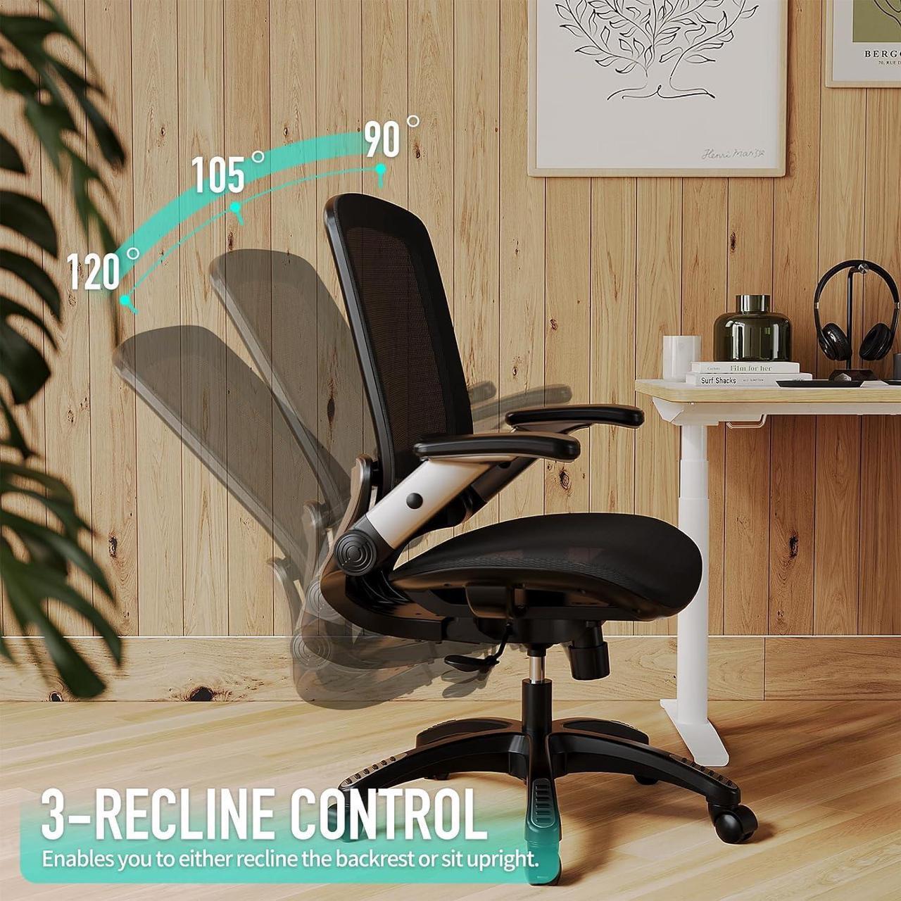 Alt view image 7 of 7 - GABRYLLY Ergonomic Office Chair, Mesh Desk Chair - Lumbar Support and Adjustable Flip-up Arms, Soft Wide Seat, 90-120° Tilt, High Back Home Ergonomic Chairs Swivel Task Chair, Easy Assemble