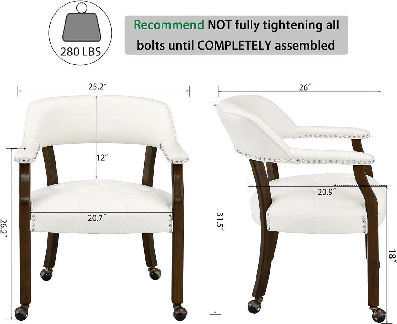 Alt view image 3 of 7 - Dining Chair with Casters, Captain's Chairs with Rollers Dinette Sets Poker Chairs with Wheels Kitchen Table Rolling Chairs High Back Chair On Caster (White 318WT)