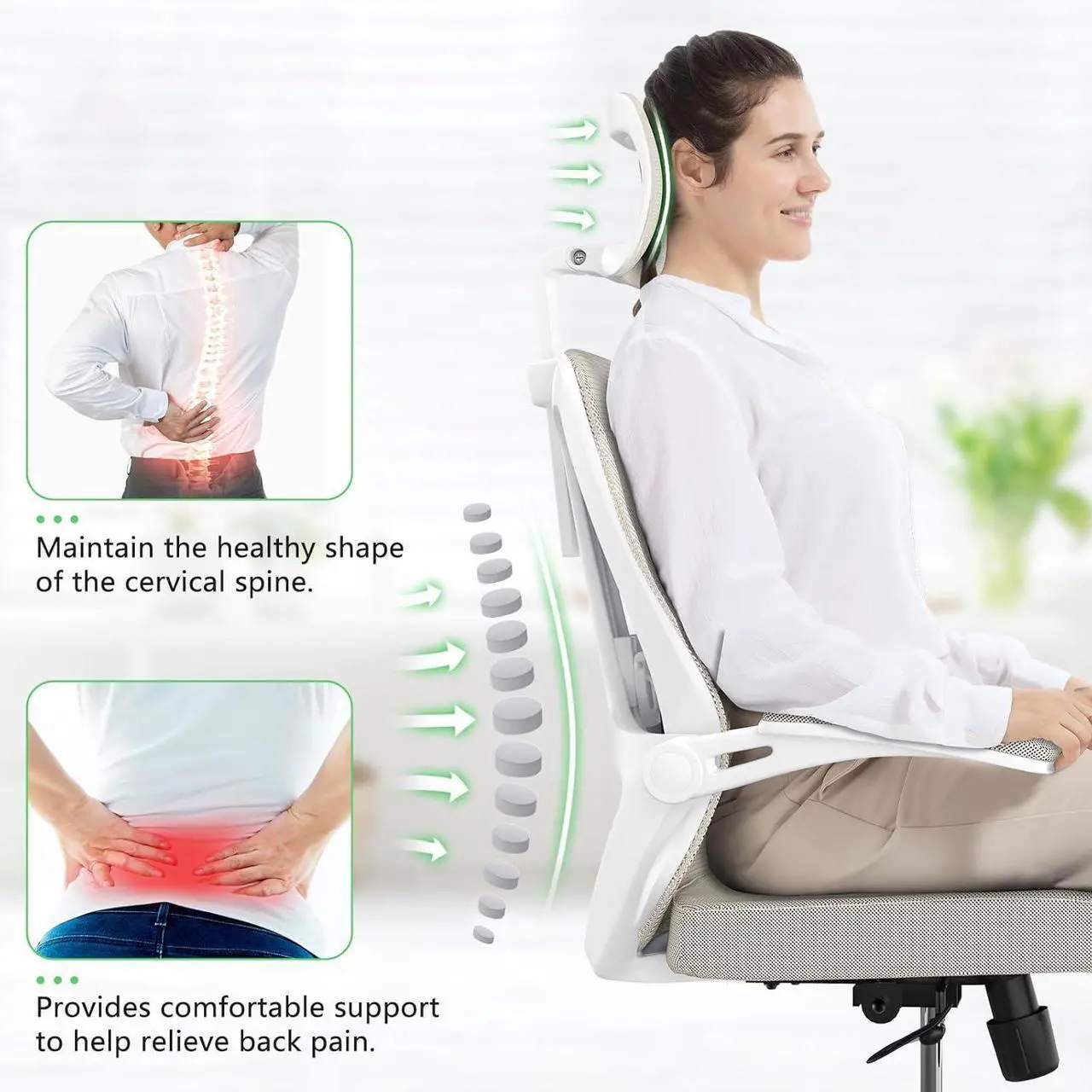 Alt view image 2 of 7 - Desk Office Chair, Ergonomic High Back Comfy Computer Chairs with Wheels, Swivel Gaming Home Mesh Chair Comfortable Lumbar Support, Comfy Arms for Study, Home,BedroomKhaki