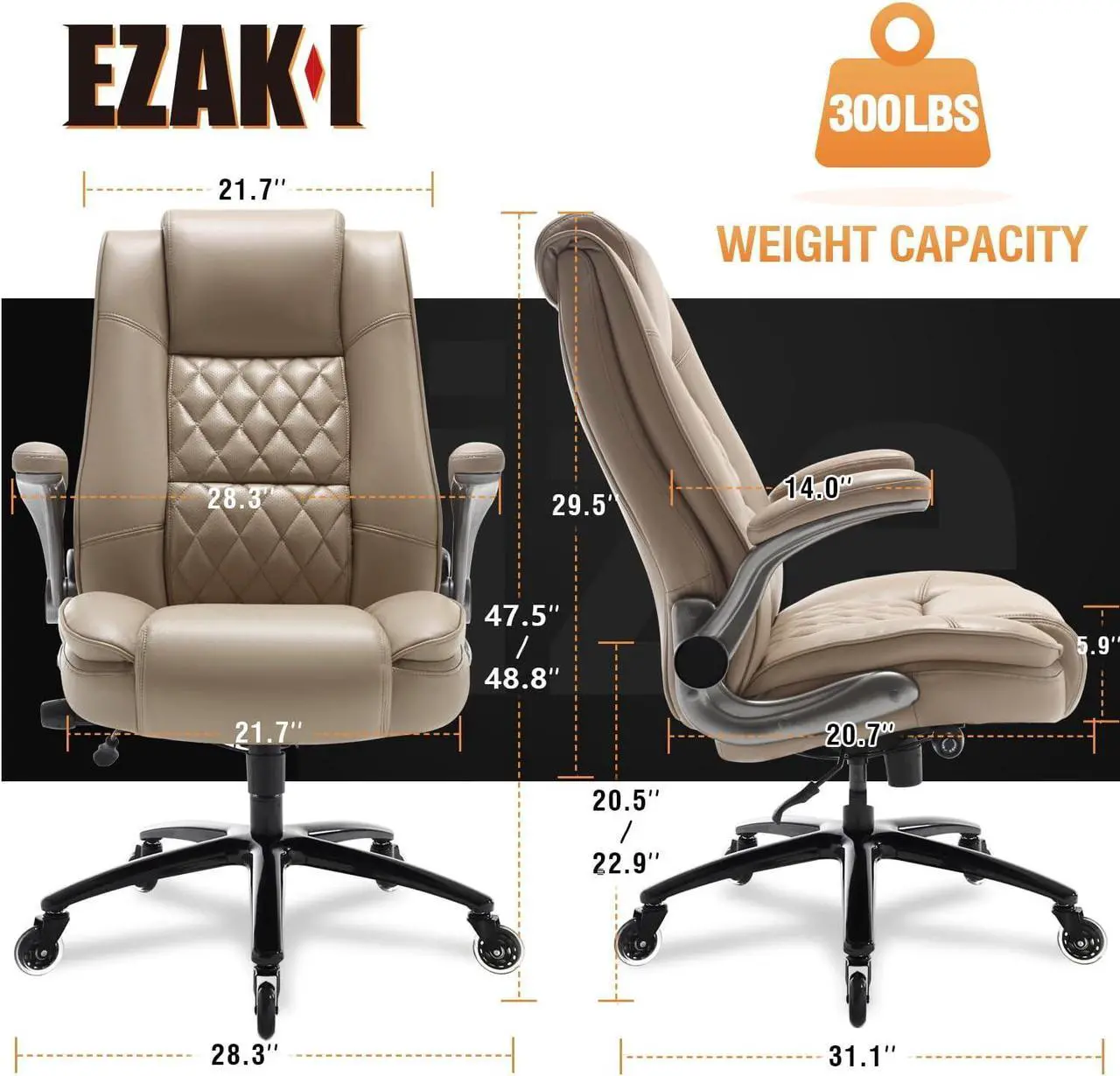 Alt view image 3 of 7 - EZAKI High Back Office Chair-Flip-up Arms Executive Computer Desk Chair, Built-in Lumbar Support Thick Padded Adjustable Rock Tension Ergonomic Design for Back Pain