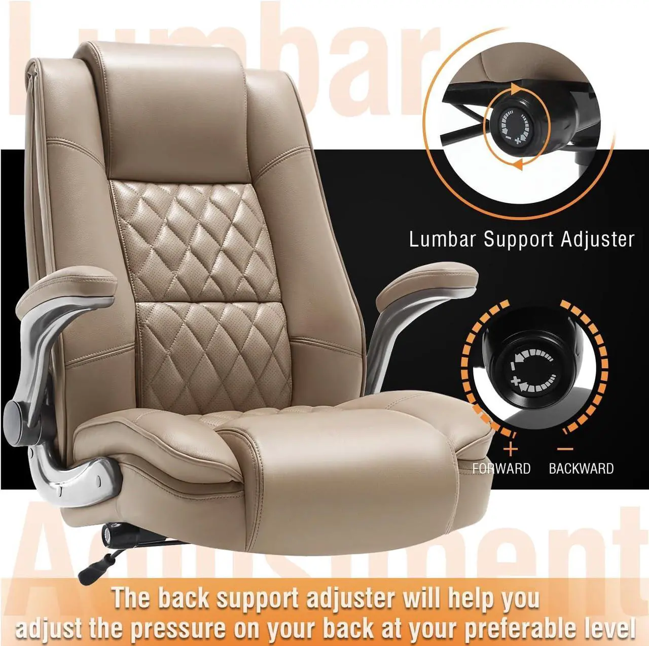 Alt view image 4 of 7 - EZAKI High Back Office Chair-Flip-up Arms Executive Computer Desk Chair, Built-in Lumbar Support Thick Padded Adjustable Rock Tension Ergonomic Design for Back Pain