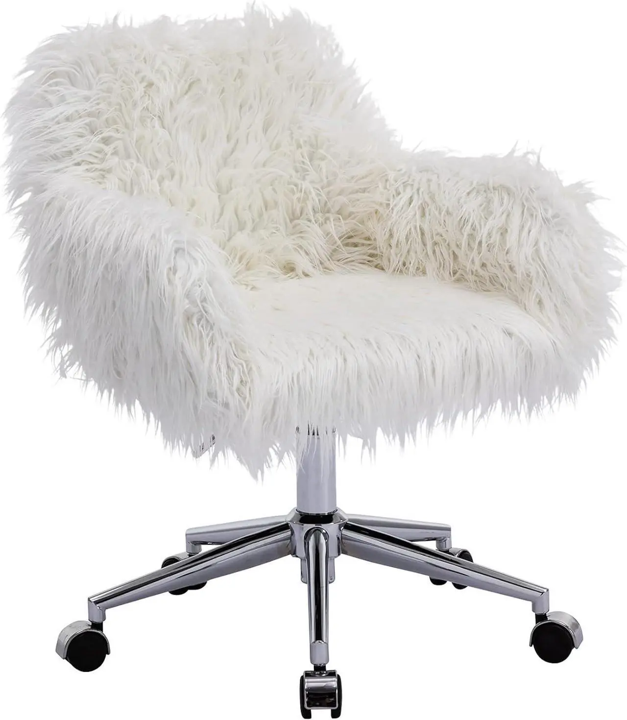 Main image of KCC Fluffy Office Desk Chair, Faux Fur Modern Swivel Armchair with Wheels, Soft Comfy Fuzzy Elegant Accent Makeup Vanity Chairs for Women Girls, Home Living Dressing Room Bedroom, White