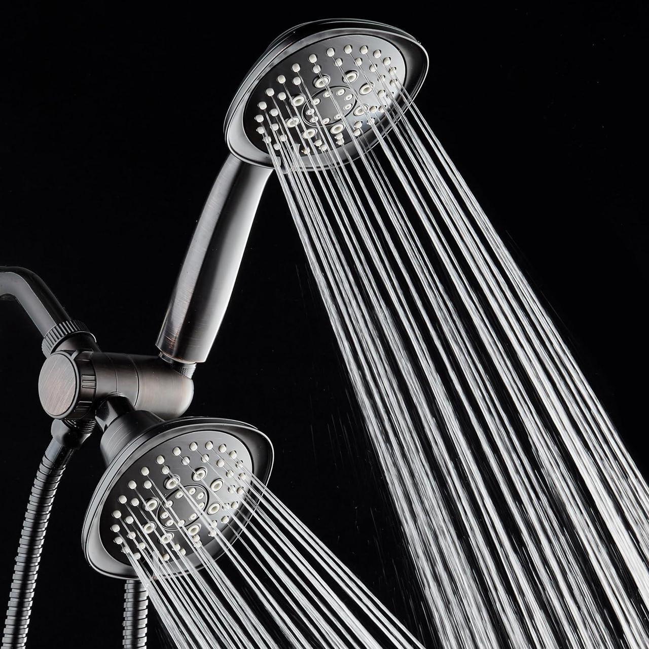 Alt view image 3 of 7 - AquaDance Luxury Square 48-setting High-Pressure Dual Head/Handheld Shower Spa Combo. Extra-Long 72" Stainless Steel Hose, 3-way Flow Diverter, Oil-Rubbed Bronze Finish