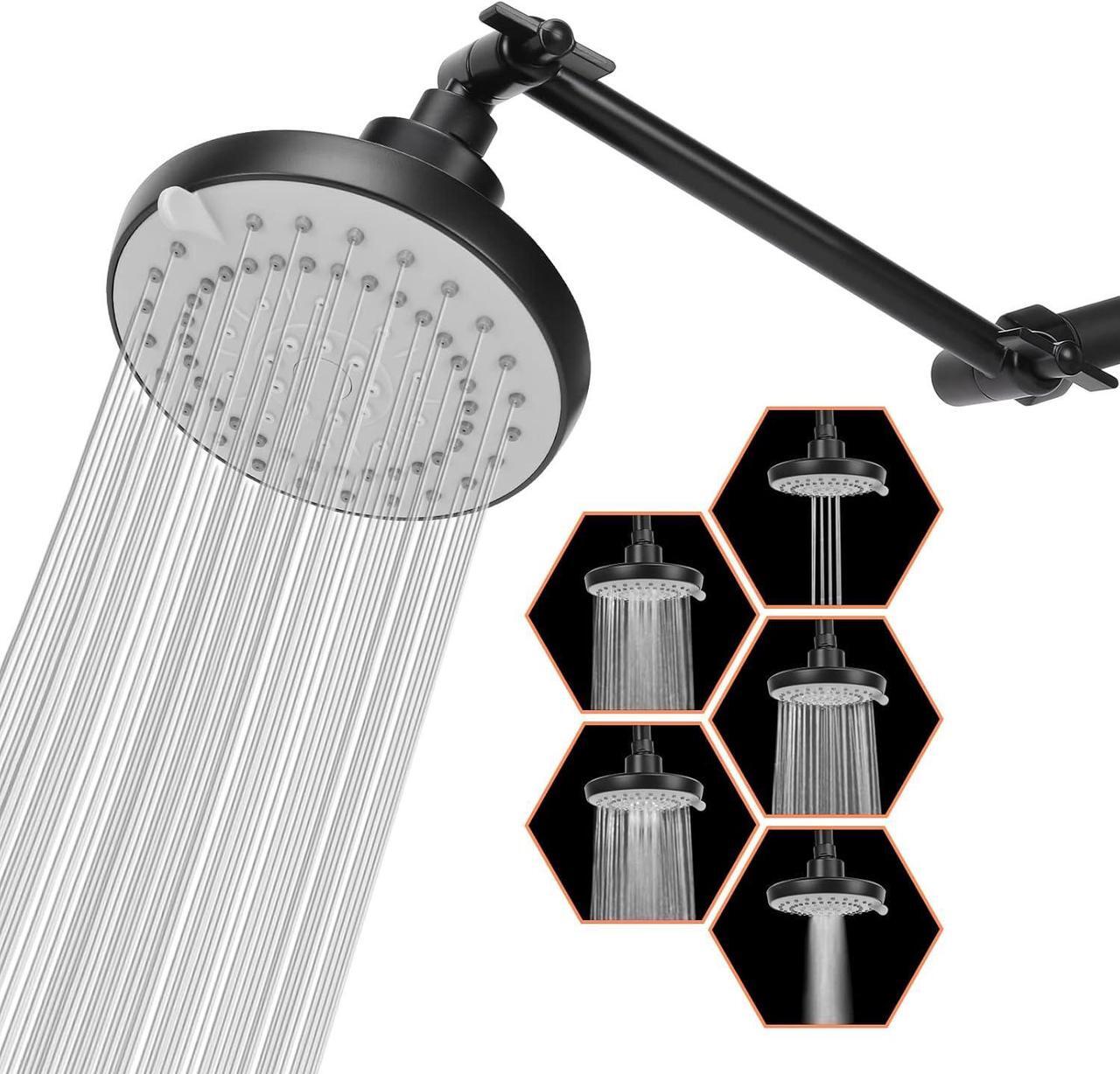 Main image of HarJue High Pressure Shower Head with 11 IN Adjustable Arm, Rainfall with Shower Arm-Make Water Flow Down Vertically for Better Bathing Experience(5 In, Black)